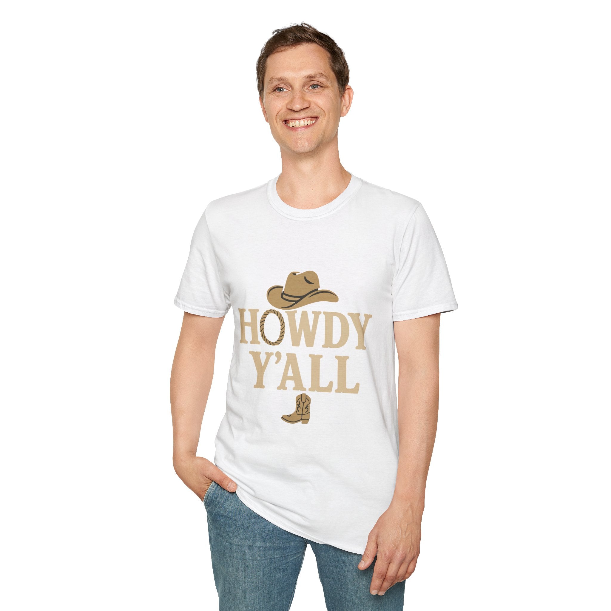 Howdy Y'all Western T-Shirt, Cowboy Tee, Country Music Shirt, Gift for Cowpoke, Unisex Softstyle Shirt