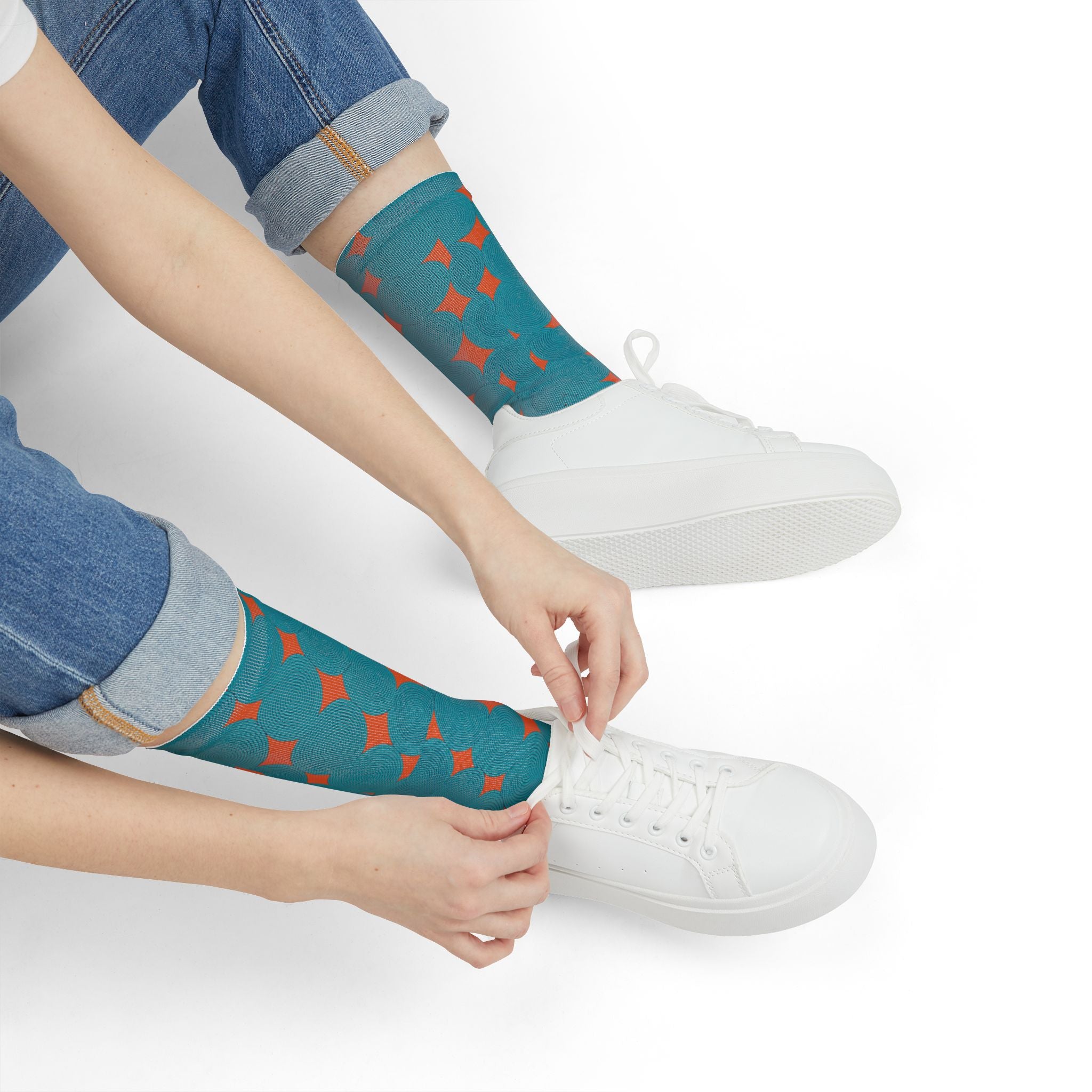 Trendy Patterned Crew Socks - Cozy Gift for Her, Fun Fashion Accessory, Colorful Birthday Present, Casual Everyday Wear
