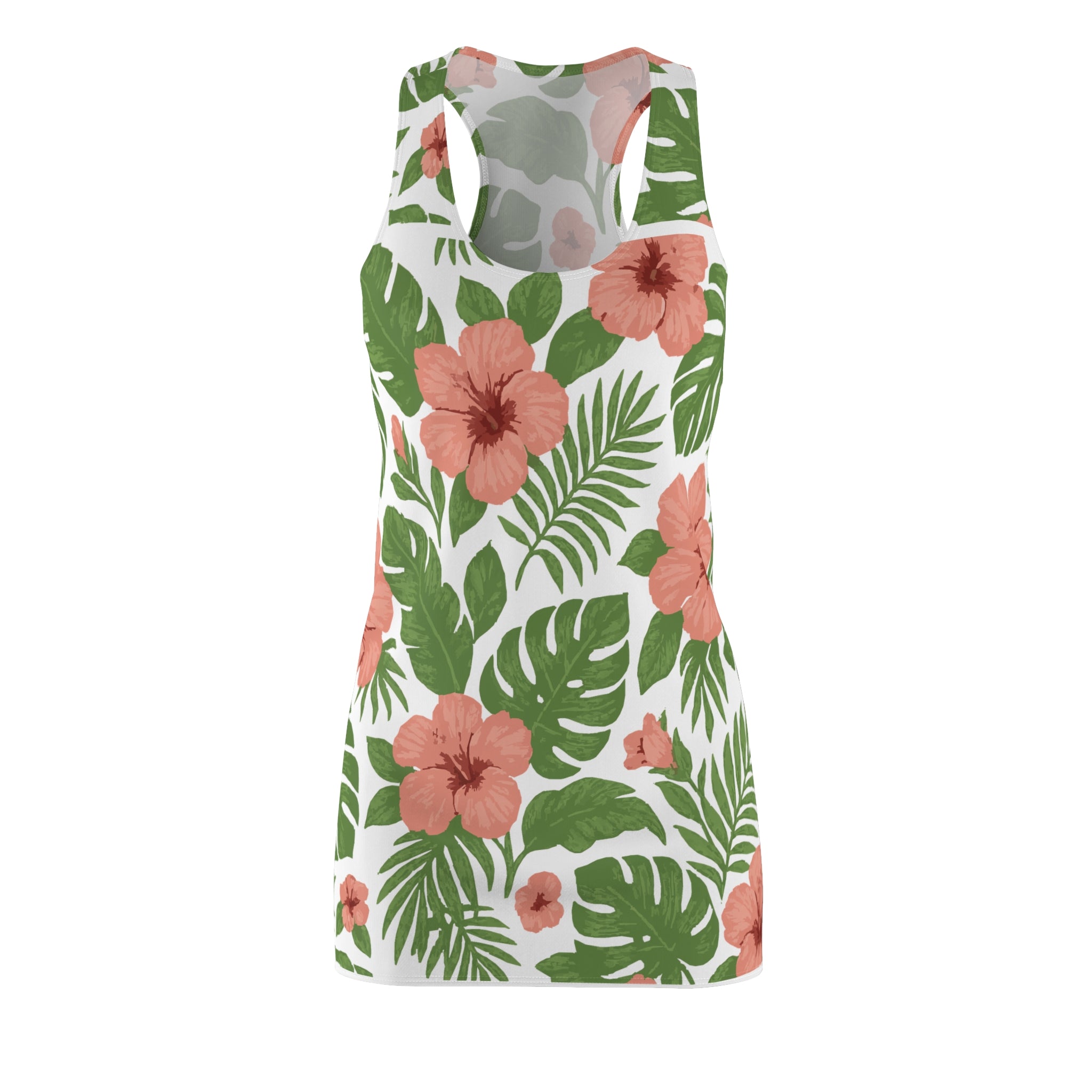 Dress, Tropical Palm & Hibiscus Women's Racerback, Floral Summer Sundress, Beach Vacation Outfit, Hawaiian Luau Party, Resort Wear,