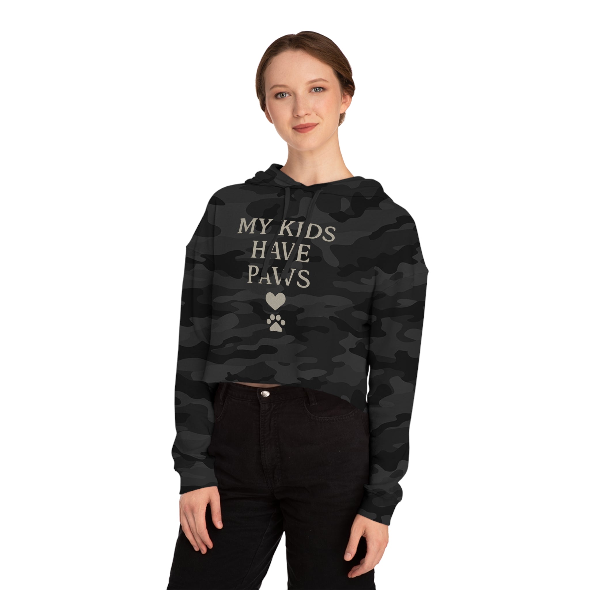 Camo Pet Lovers Cropped Hoodie - My Kids Have Paws Sweatshirt, Animal Lover Gift, Pet Mom Apparel, Trendy Hooded Top, Cozy Casual Wear