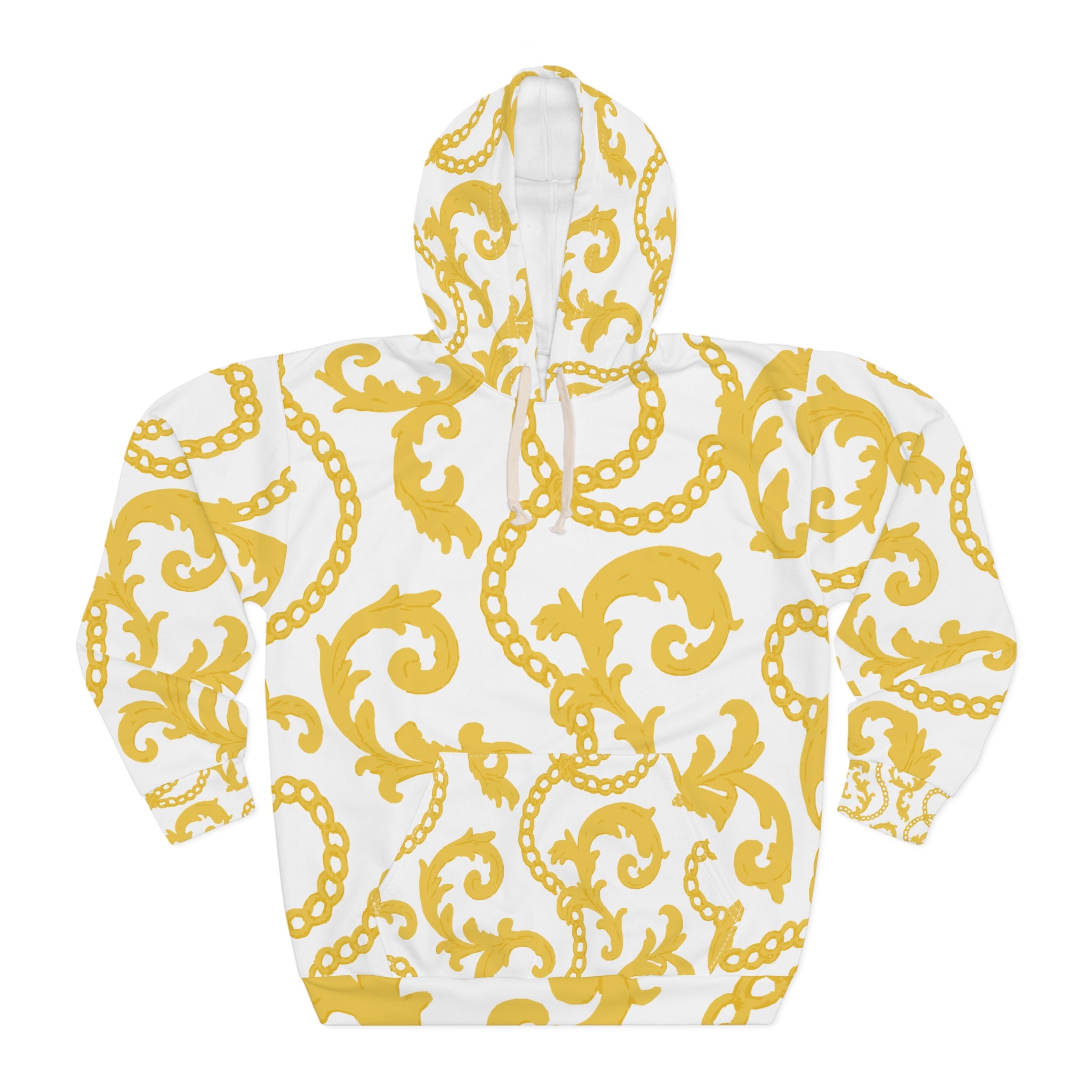 Stylish Yellow Patterned Unisex Pullover Hoodie, AOP Hoodie, Gift for Her, Cozy Fall Layering, Fashionable Streetwear, Lounge Wear