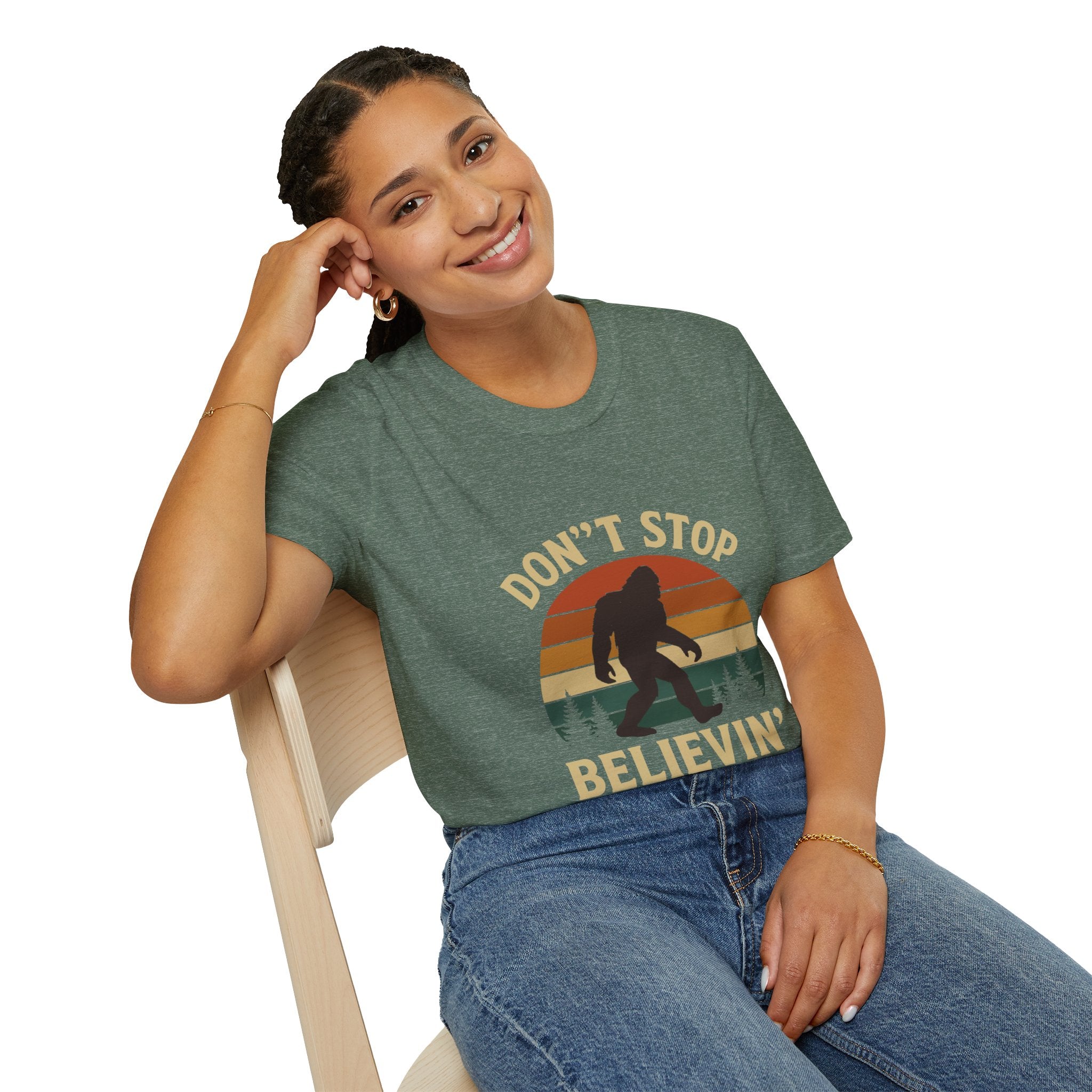 Don't Stop Believin' Unisex Softstyle T-Shirt, Inspirational Tee, Music Lover Gift, Motivational Shirt, Retro Graphic Top