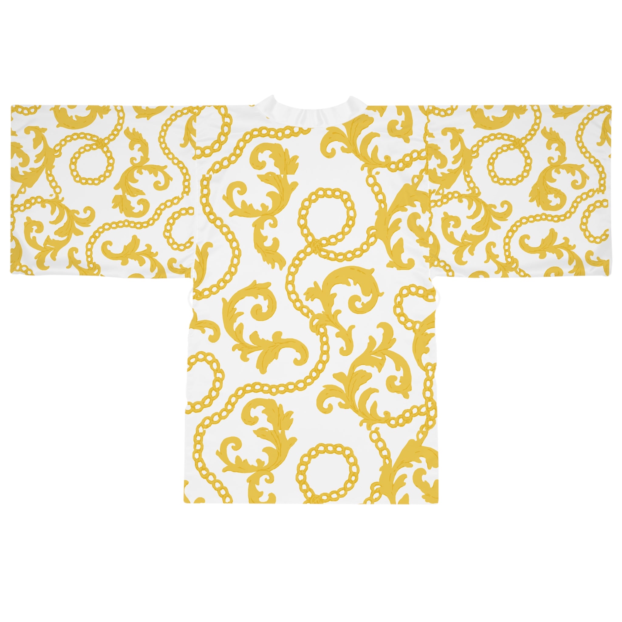 Kimono Robe, Soft Life Glam Chains, yellow/white Bathrobe, Lounge Wear, Silk Robe, Fashion Robe, Spa Robe, Cozy Robe