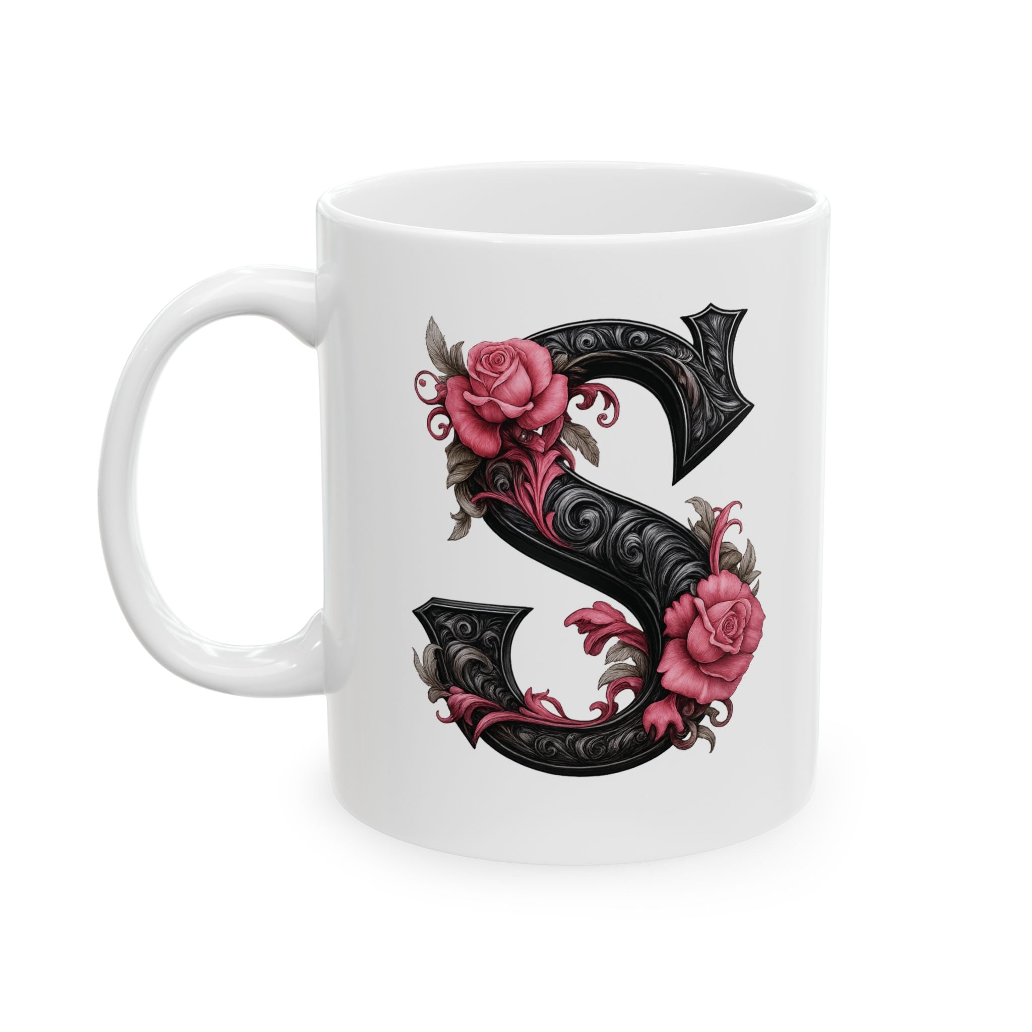 Gothic Floral Ceramic Mug – Unique Coffee Cup, Perfect Gift for Halloween, Birthdays, and Plant Lovers, 11oz & 15oz