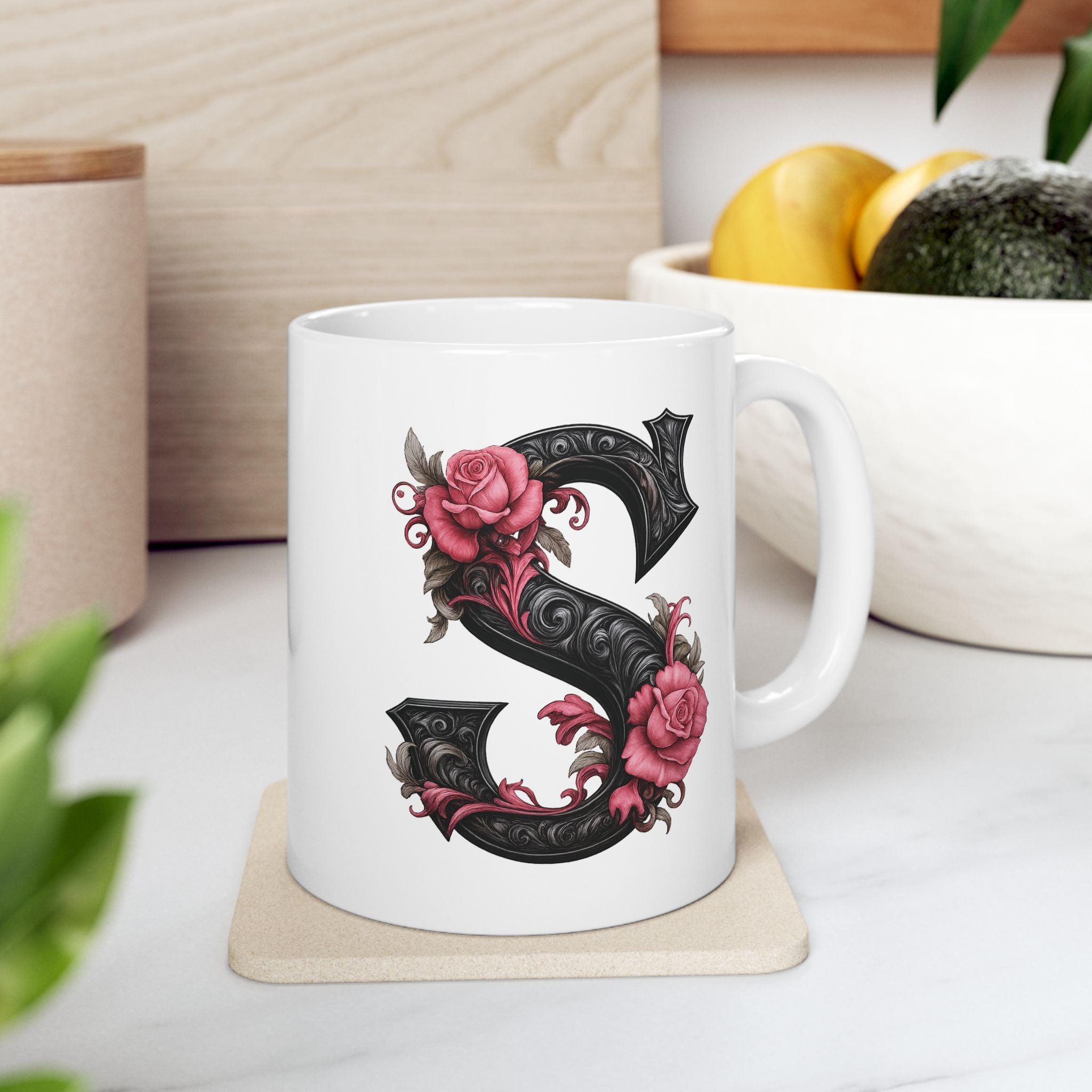 Gothic Floral Ceramic Mug – Unique Coffee Cup, Perfect Gift for Halloween, Birthdays, and Plant Lovers, 11oz & 15oz
