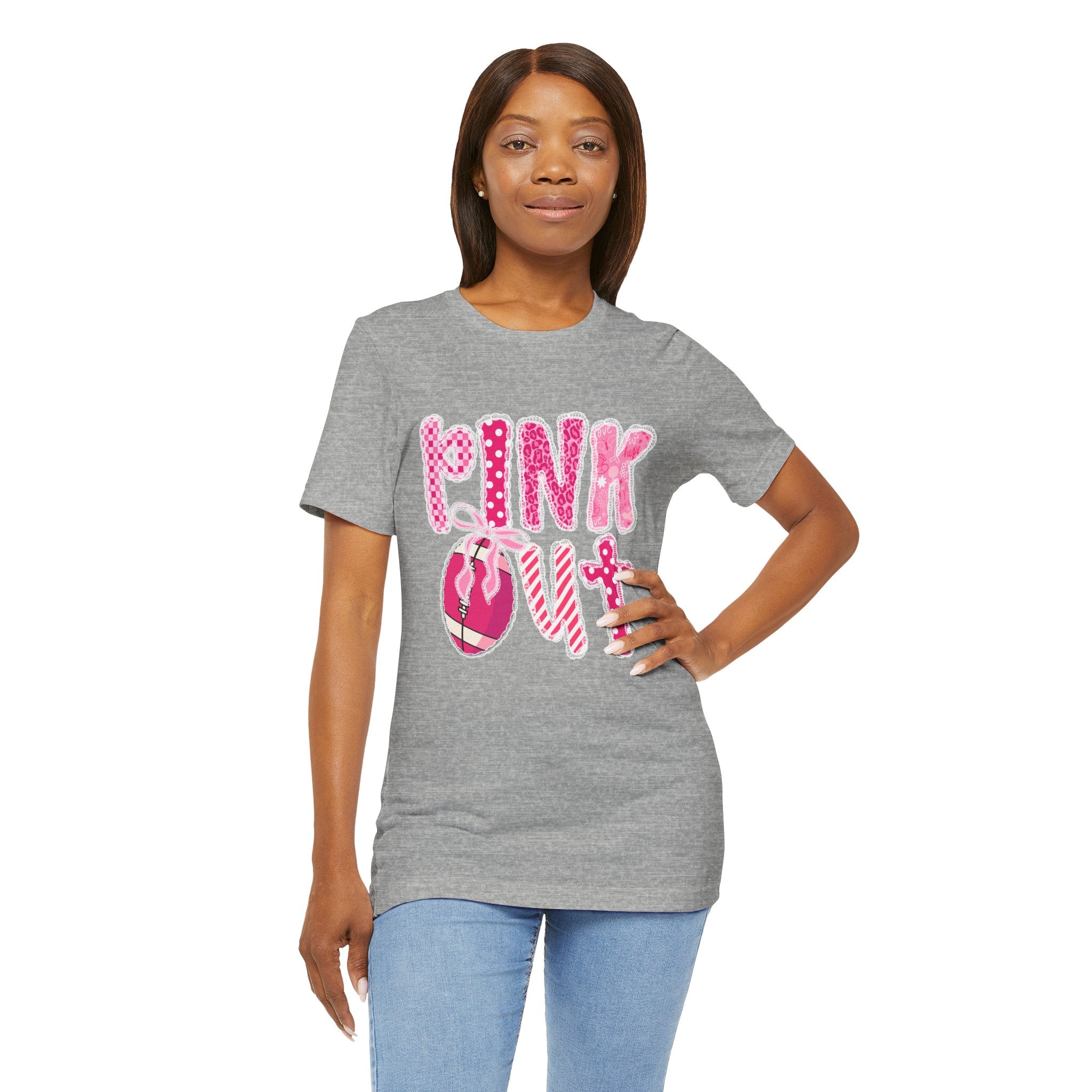 Cute Pink 'PINK OUT' Unisex Tee, Perfect for Breast Cancer Awareness, Casual Wear, Gift for Friends, Fundraising Events, or Team Spirit