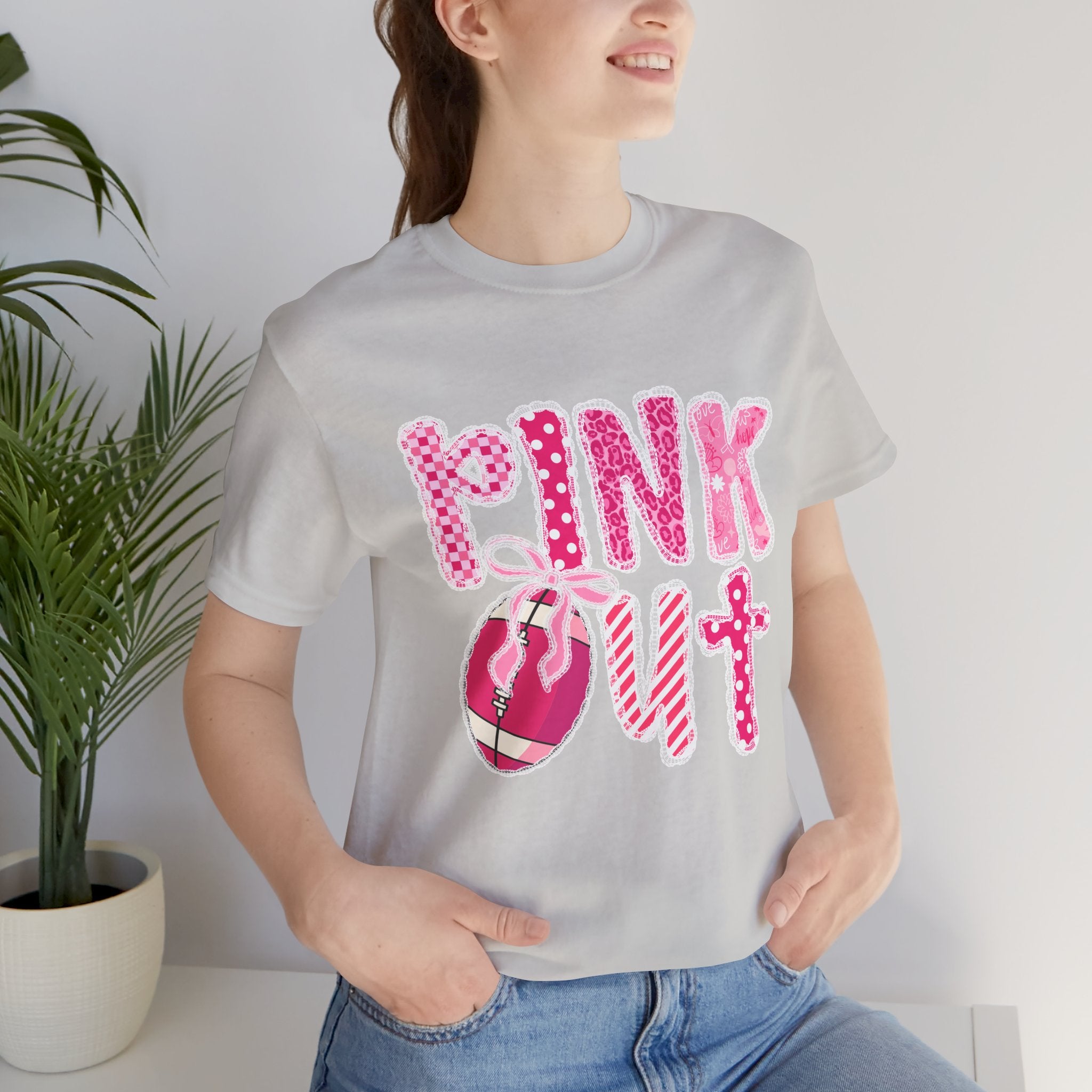 Cute Pink 'PINK OUT' Unisex Tee, Perfect for Breast Cancer Awareness, Casual Wear, Gift for Friends, Fundraising Events, or Team Spirit