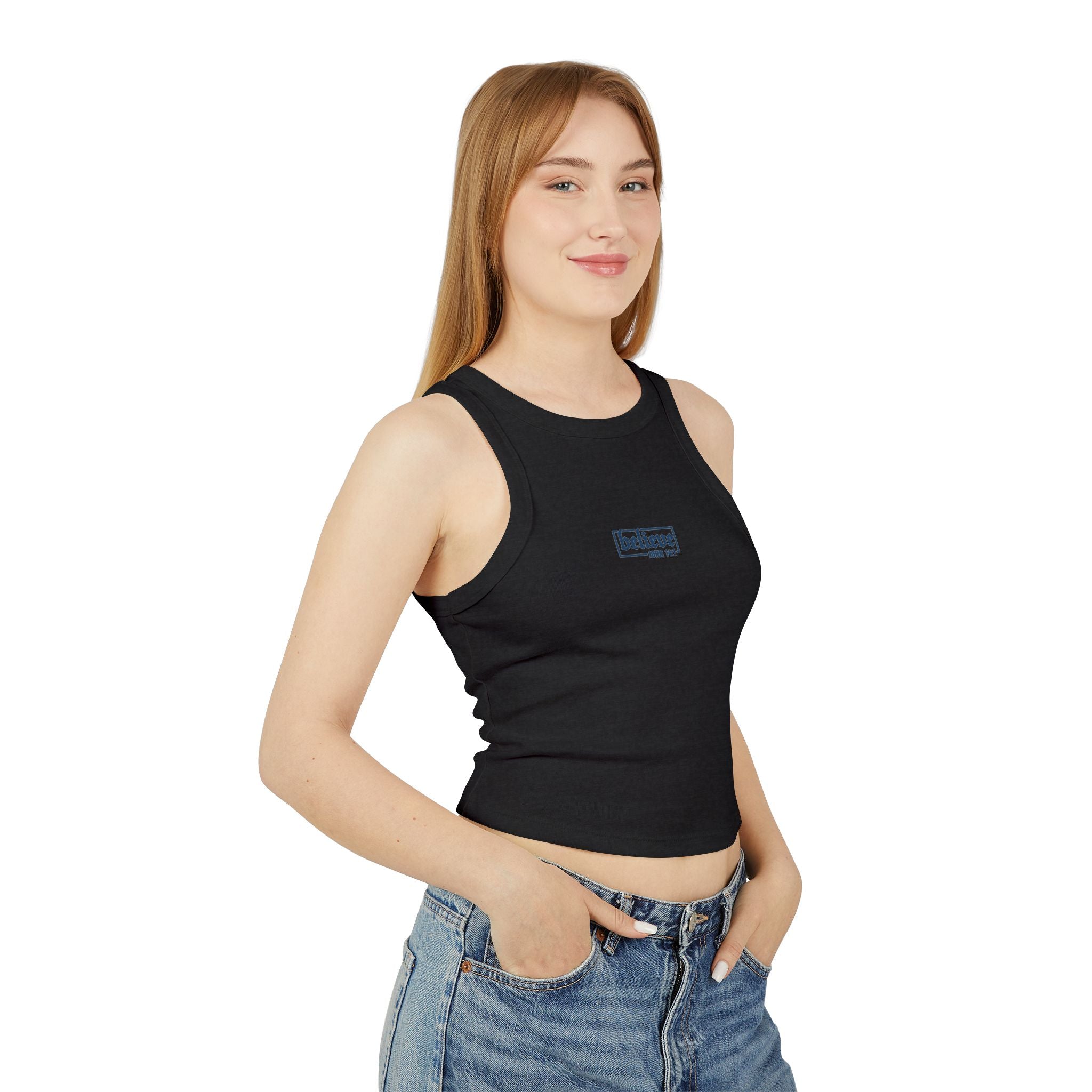 believe Women's Micro Rib Racer Tank Top | Casual Summer Essential, Workout Top, Layering Piece, Holiday Gift, Everyday Comfort