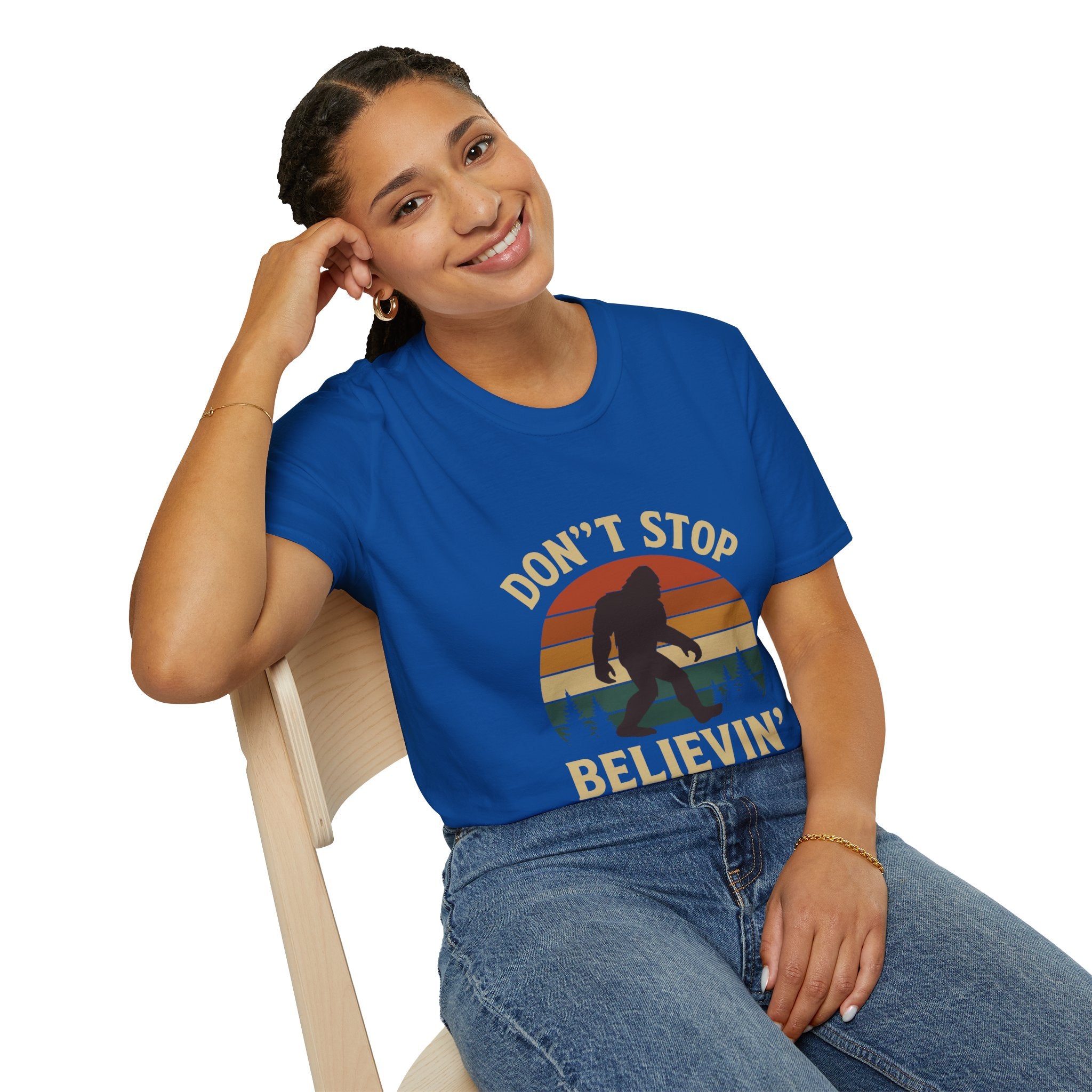 Don't Stop Believin' Unisex Softstyle T-Shirt, Inspirational Tee, Music Lover Gift, Motivational Shirt, Retro Graphic Top