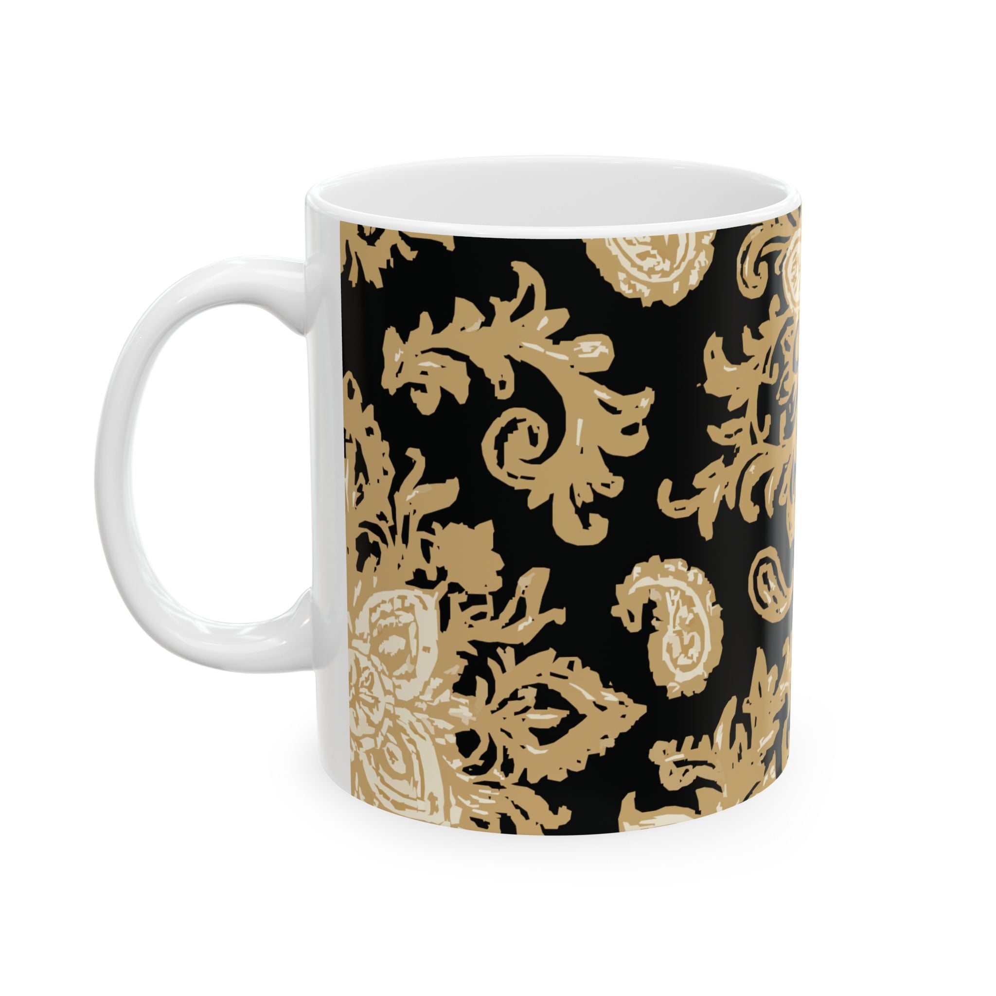 Elegant Black & Gold Floral Ceramic Mug - Perfect for Coffee, Tea, Gift, Home, Office Use, 11oz, 15oz