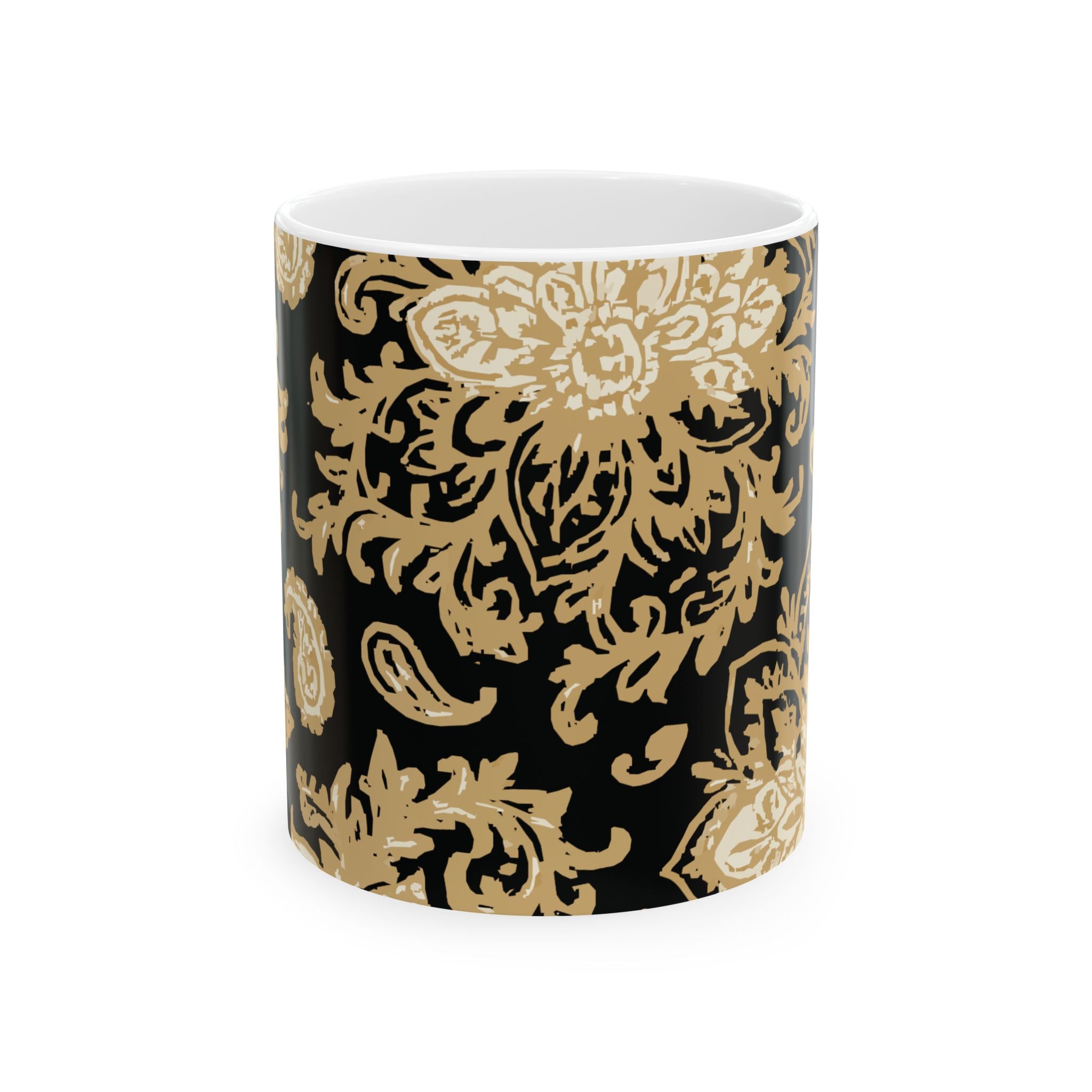 Elegant Black & Gold Floral Ceramic Mug - Perfect for Coffee, Tea, Gift, Home, Office Use, 11oz, 15oz