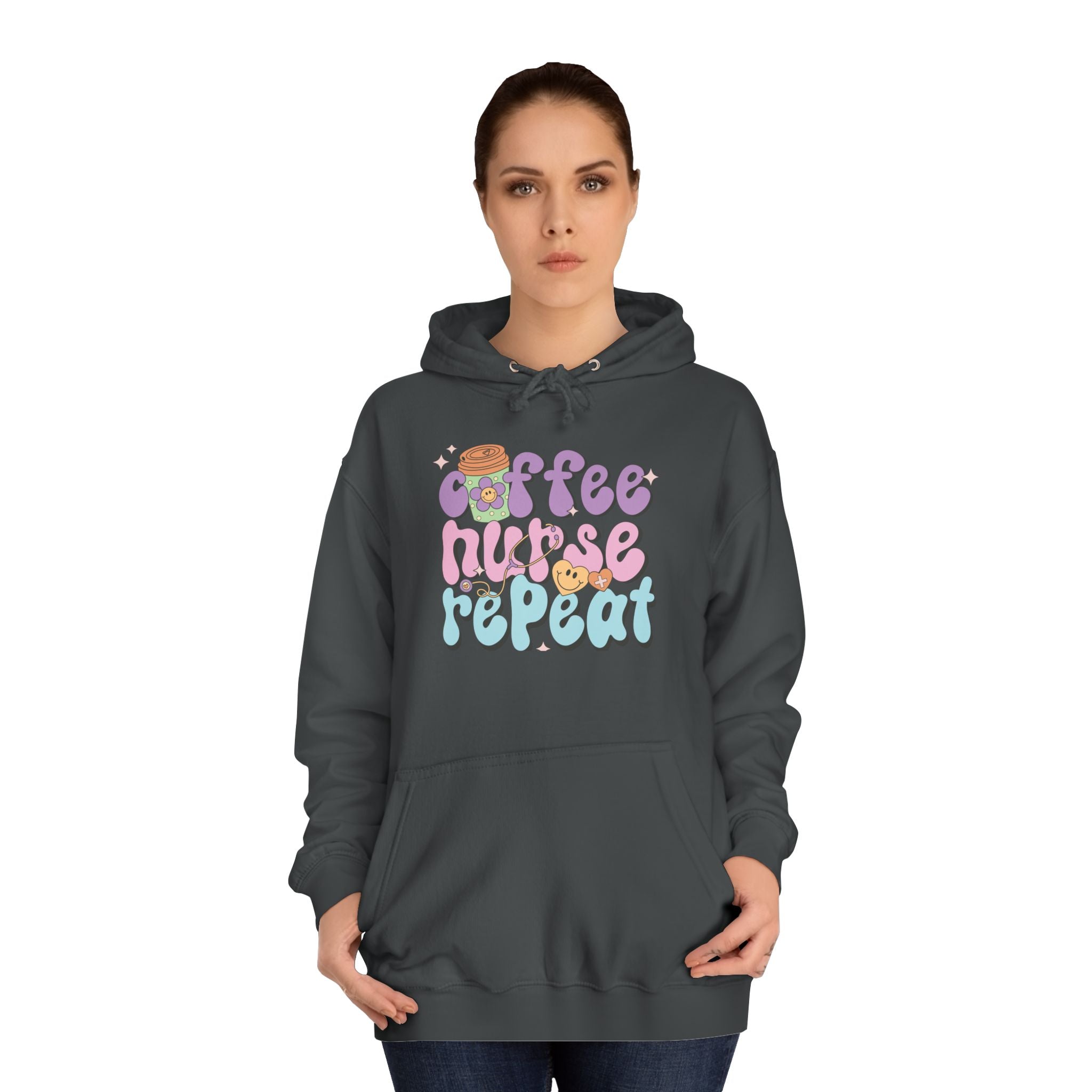 Coffee Nurse Repeat Hoodie - Cozy Gift for Nurses, College Wear, Everyday Comfort, Nursing School, Cute Casual Apparel