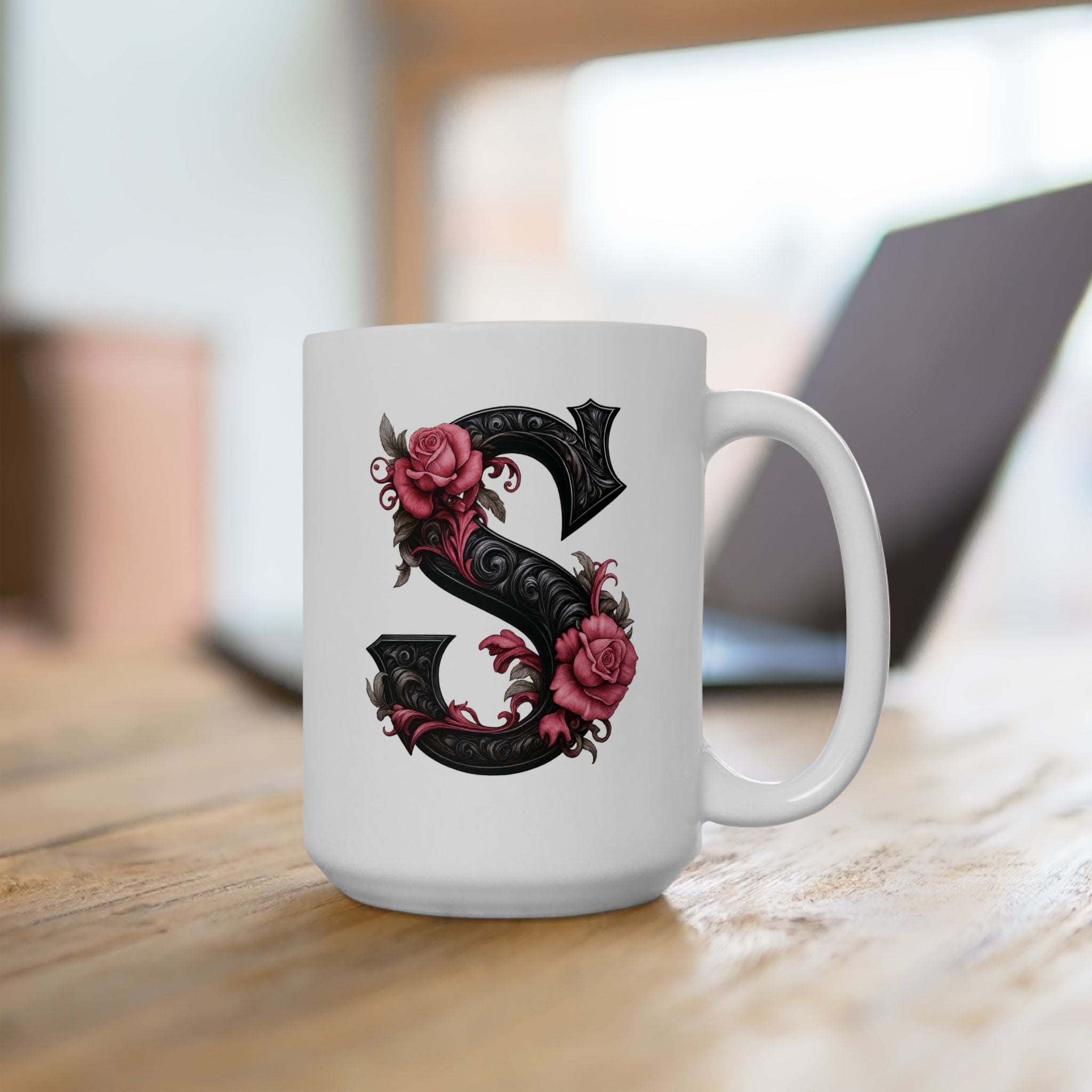 Gothic Floral Ceramic Mug – Unique Coffee Cup, Perfect Gift for Halloween, Birthdays, and Plant Lovers, 11oz & 15oz