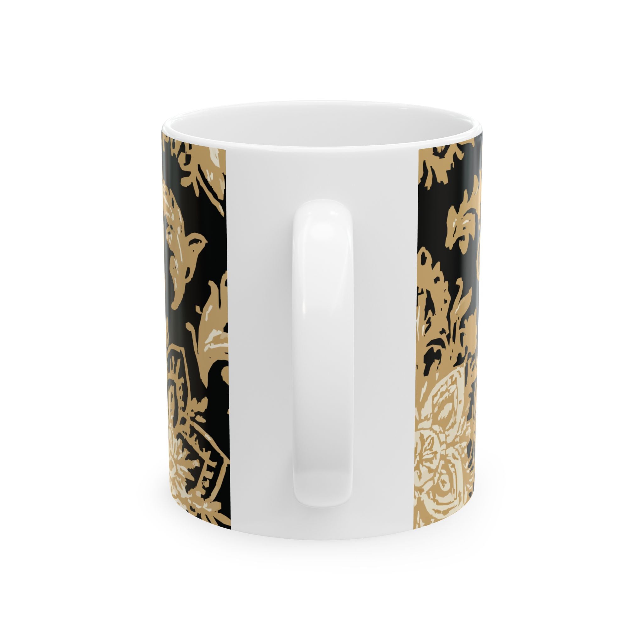 Elegant Black & Gold Floral Ceramic Mug - Perfect for Coffee, Tea, Gift, Home, Office Use, 11oz, 15oz