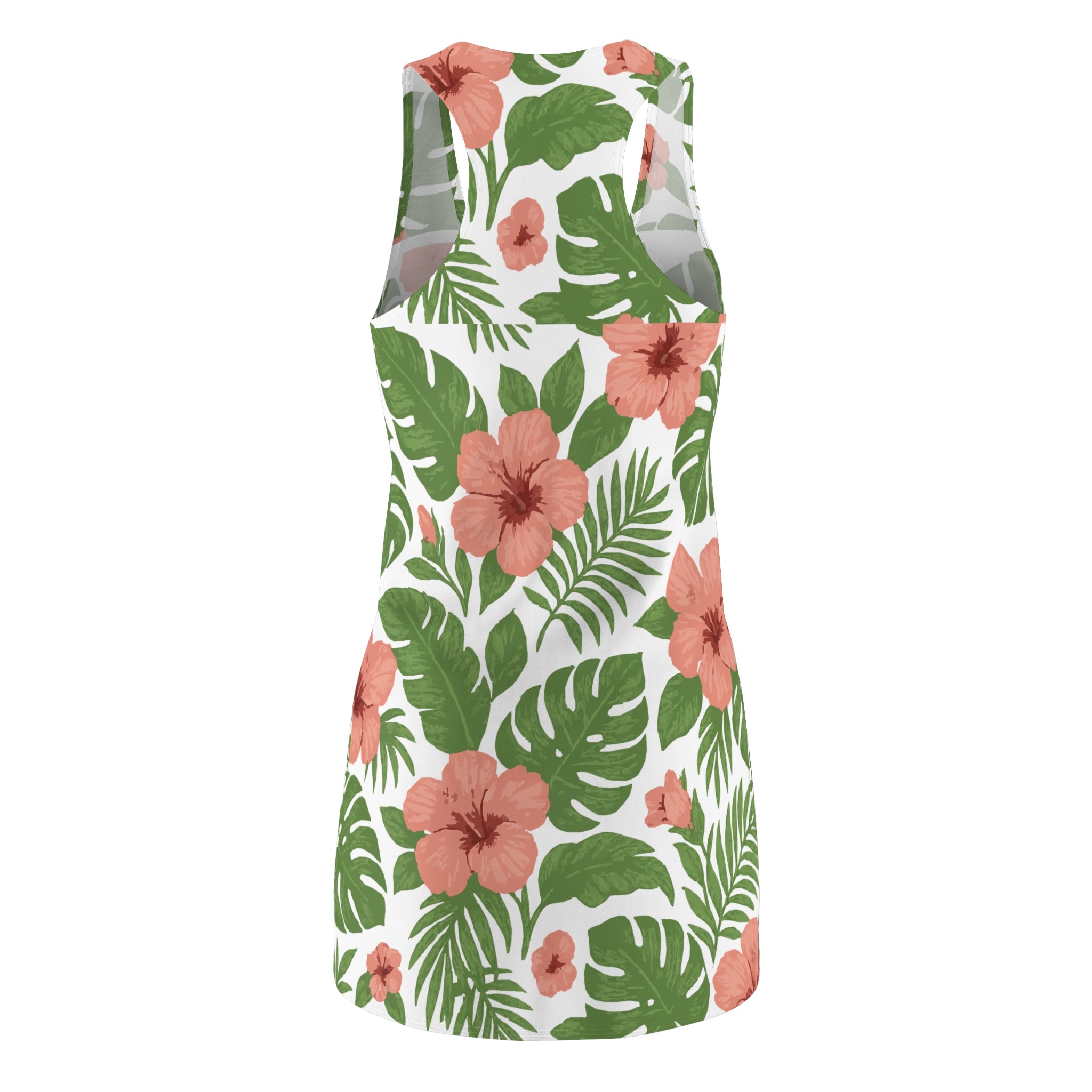 Dress, Tropical Palm & Hibiscus Women's Racerback, Floral Summer Sundress, Beach Vacation Outfit, Hawaiian Luau Party, Resort Wear,