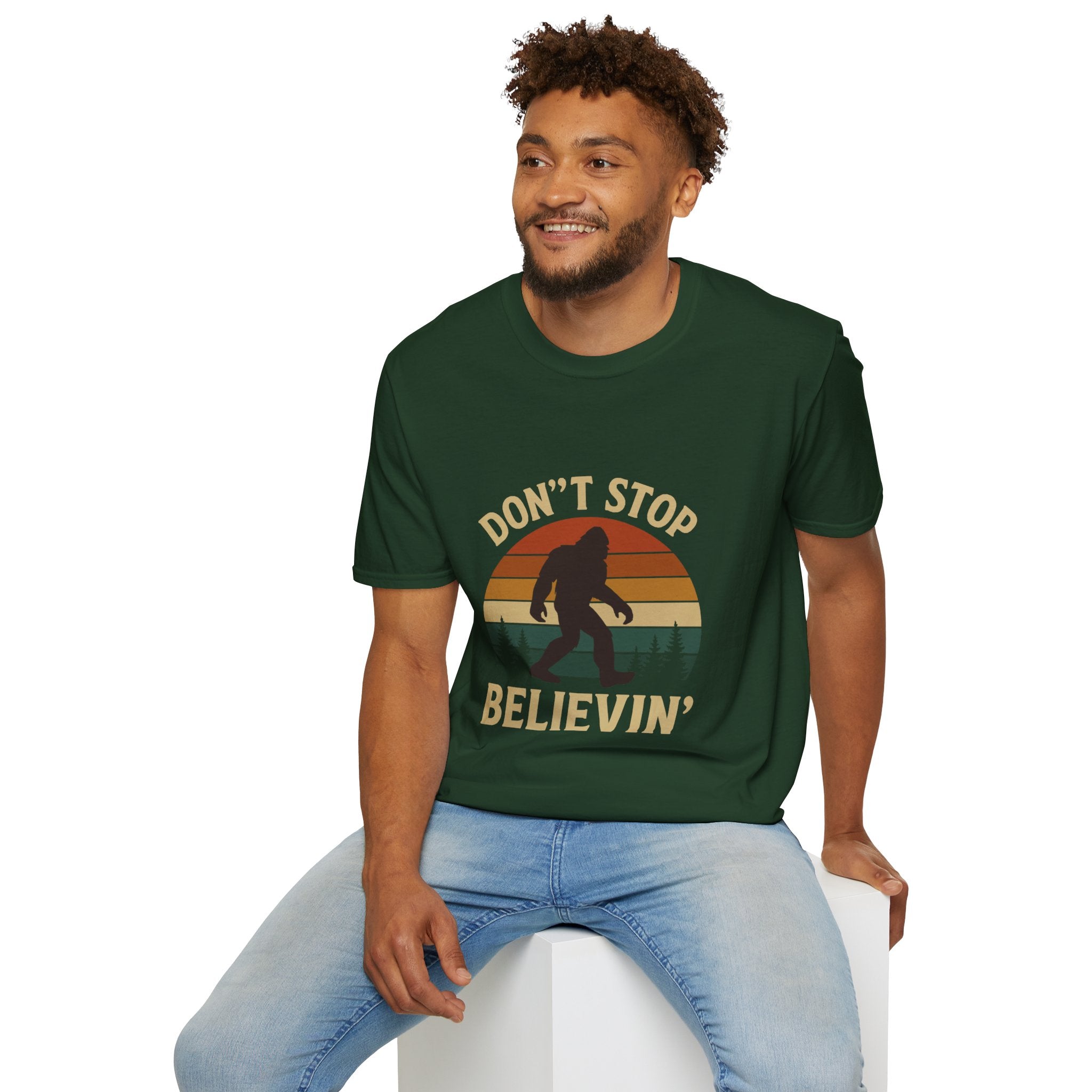 Don't Stop Believin' Unisex Softstyle T-Shirt, Inspirational Tee, Music Lover Gift, Motivational Shirt, Retro Graphic Top