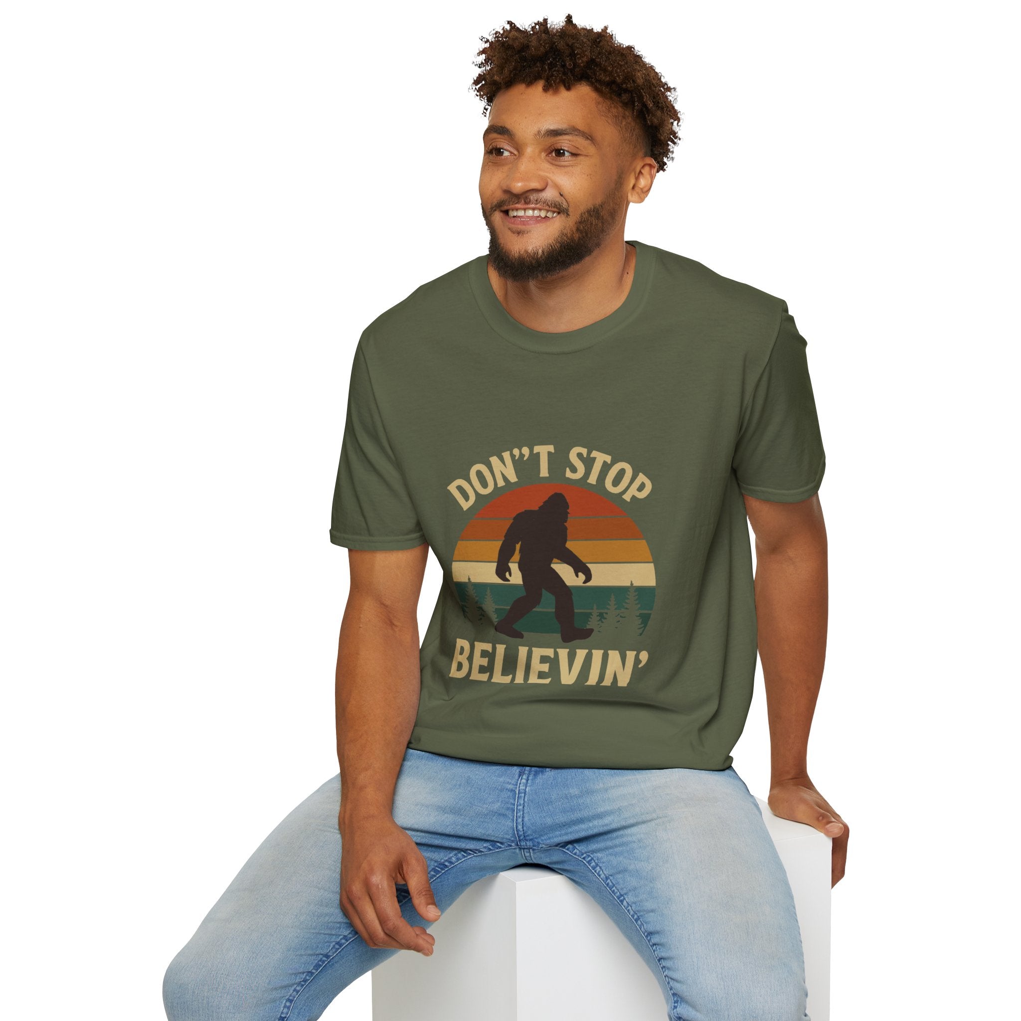 Don't Stop Believin' Unisex Softstyle T-Shirt, Inspirational Tee, Music Lover Gift, Motivational Shirt, Retro Graphic Top