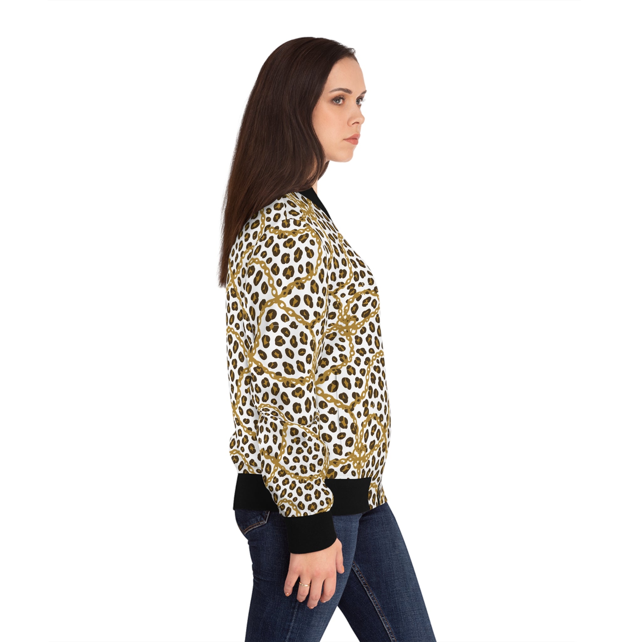 Chic Leopard Print Women's Bomber Jacket, Animal Print Outerwear, Trendy Fashion Jacket, Stylish Layering Piece, Great for Casual Outfits