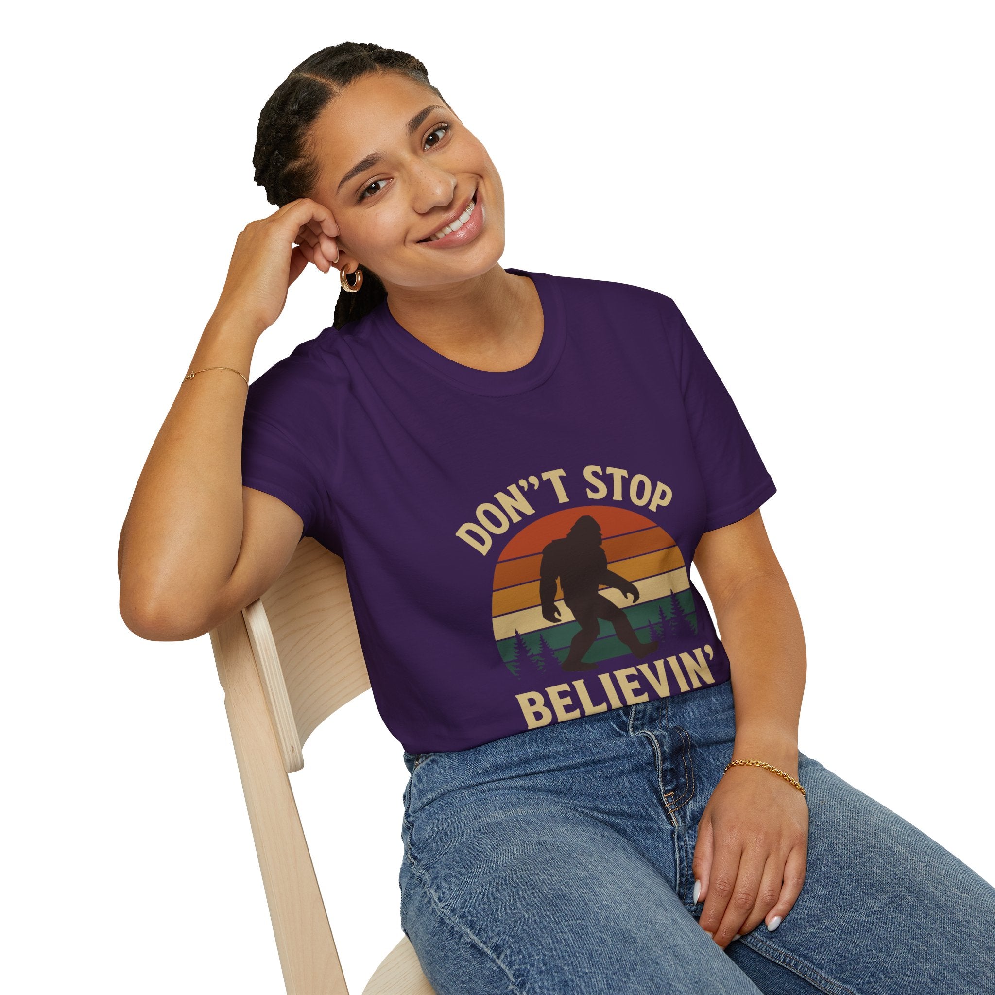 Don't Stop Believin' Unisex Softstyle T-Shirt, Inspirational Tee, Music Lover Gift, Motivational Shirt, Retro Graphic Top
