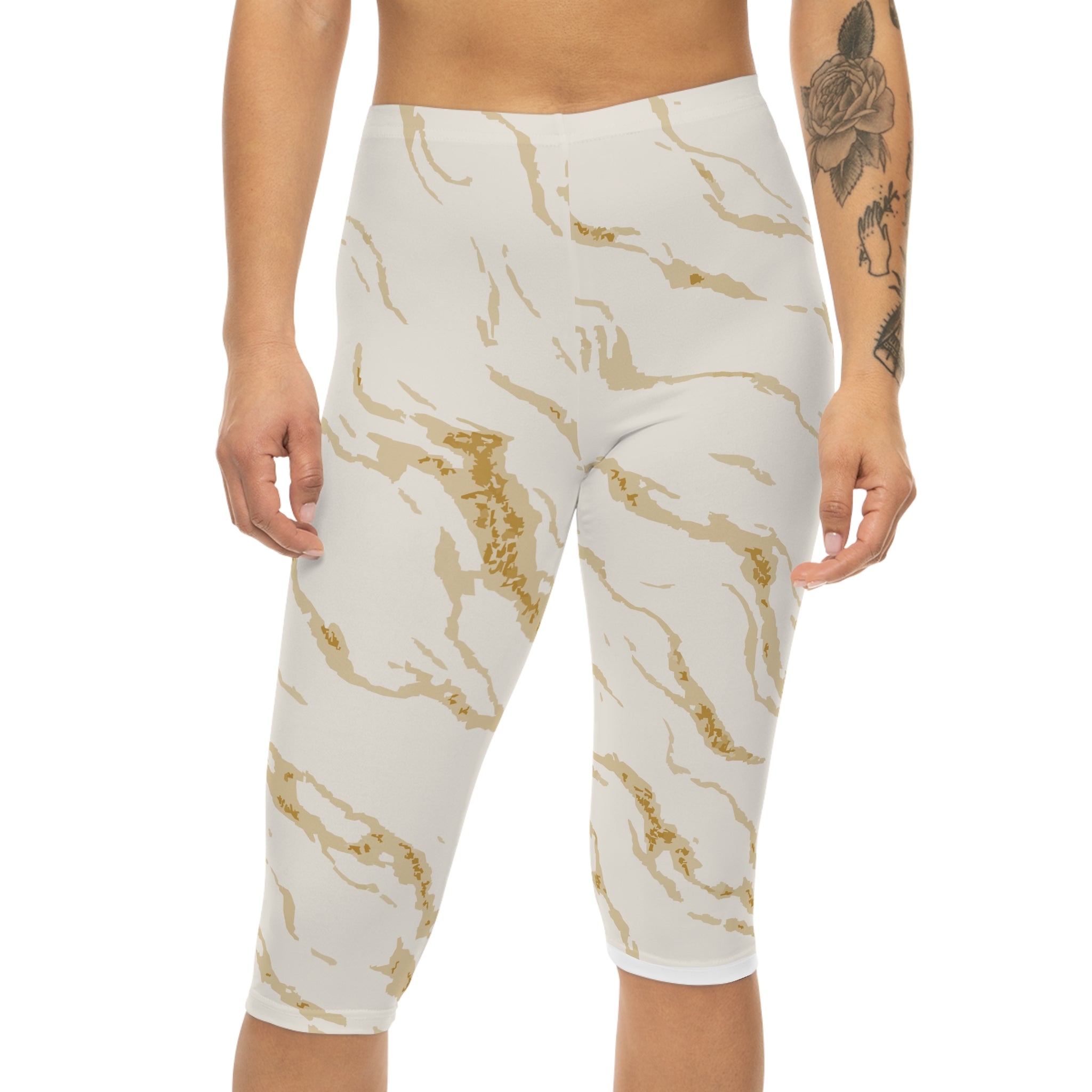 White Gold Women's Capri Leggings, Yoga Pants, Workout Wear, Stretchy Athletic Leggings, Gym Apparel, Fitness Tights