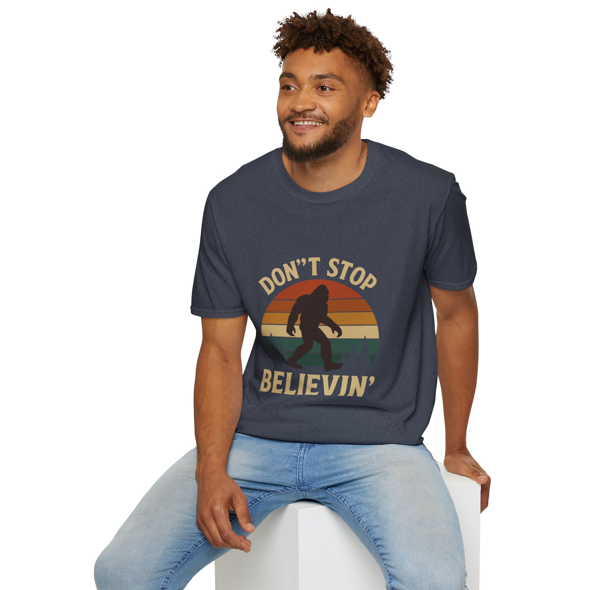 Don't Stop Believin' Unisex Softstyle T-Shirt, Inspirational Tee, Music Lover Gift, Motivational Shirt, Retro Graphic Top