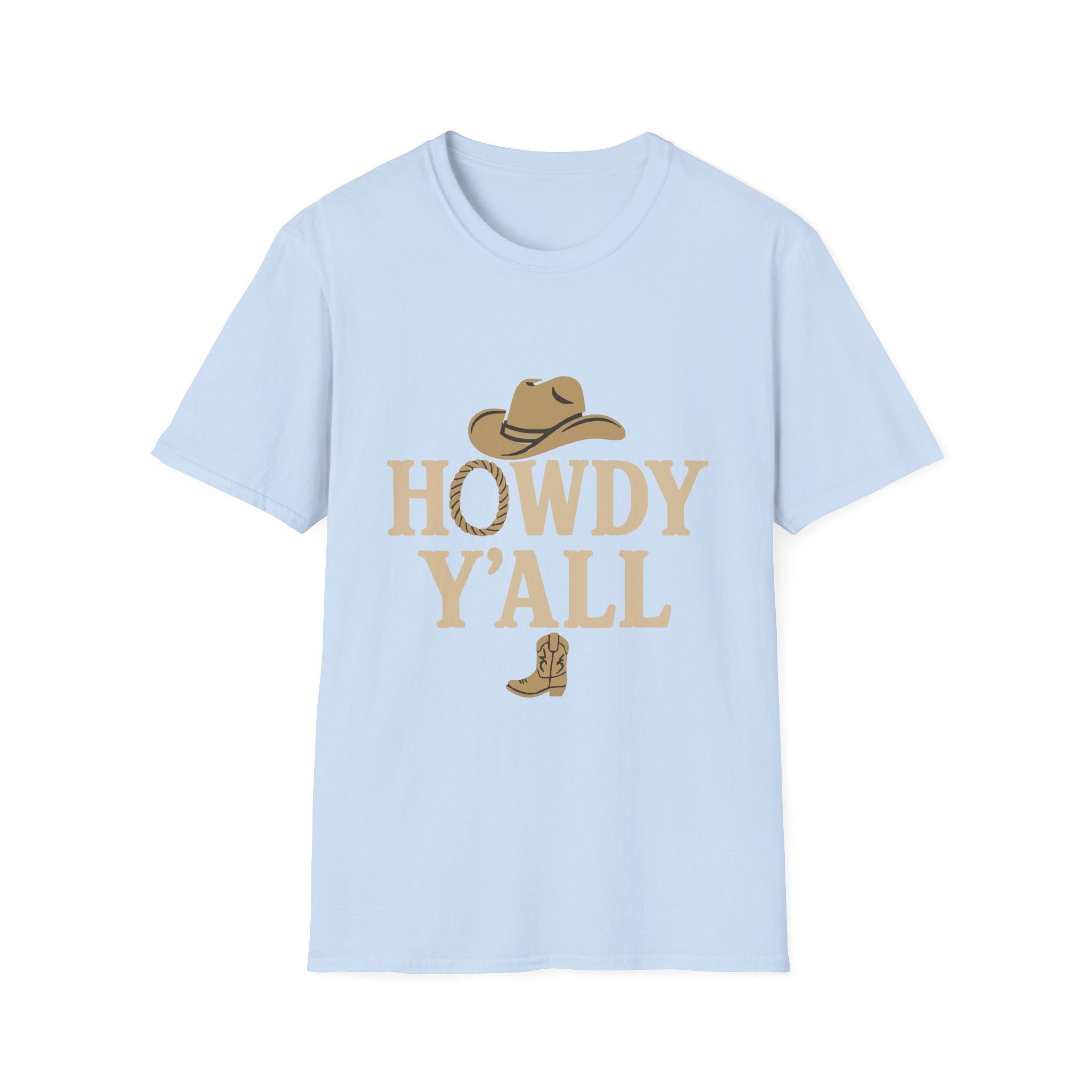 Howdy Y'all Western T-Shirt, Cowboy Tee, Country Music Shirt, Gift for Cowpoke, Unisex Softstyle Shirt