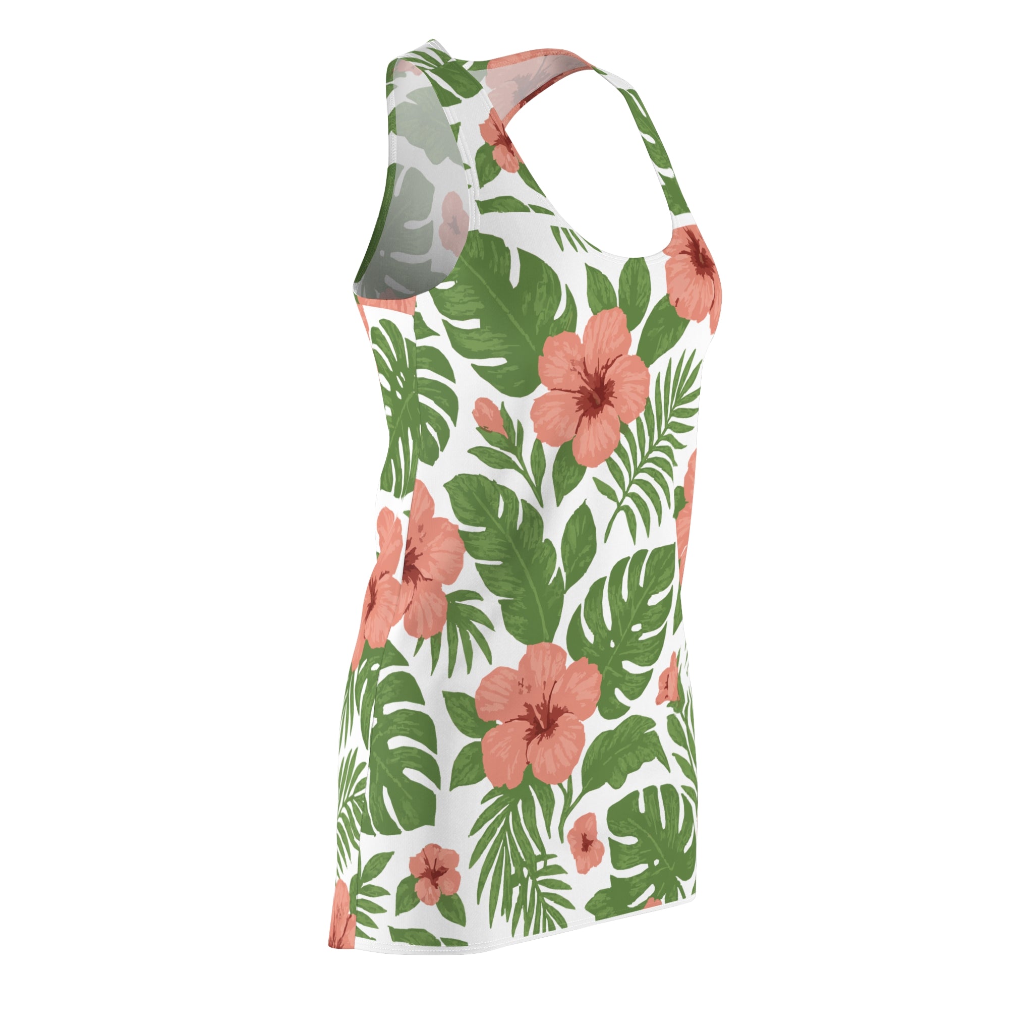 Dress, Tropical Palm & Hibiscus Women's Racerback, Floral Summer Sundress, Beach Vacation Outfit, Hawaiian Luau Party, Resort Wear,