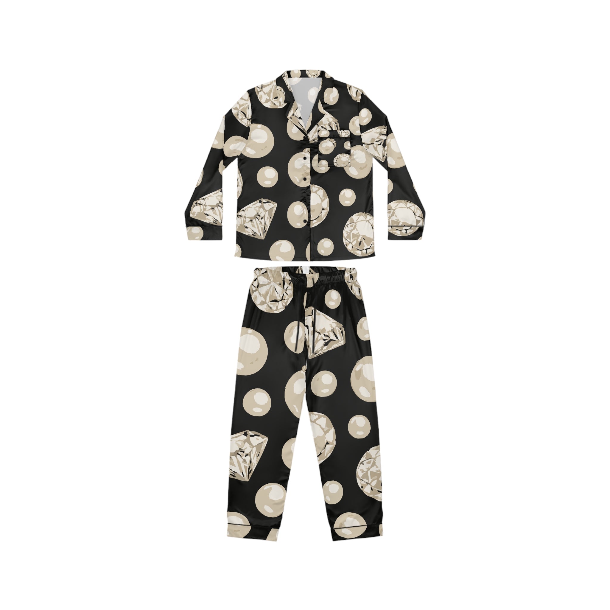 Luxurious Diamond Print Satin Pajamas, Women's Sleepwear, Elegant Loungewear, Cozy Gift for Her, Stylish Pajama Set