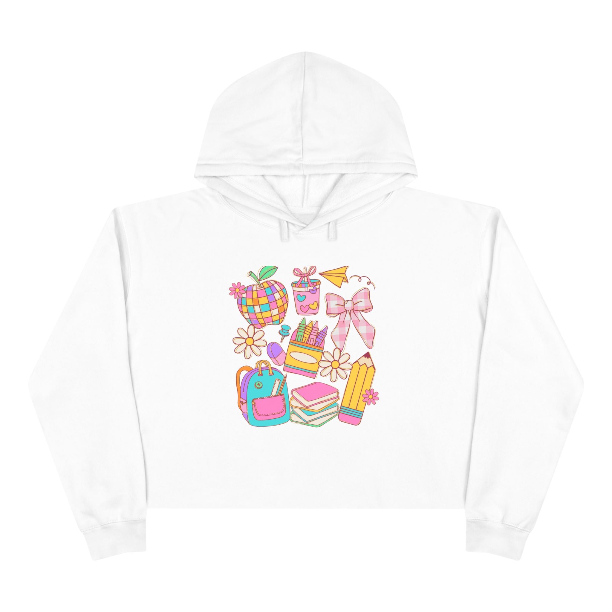 Colorful Back to School Crop Hoodie - Cute and Vibrant Pullover for Students, Fun School Fashion, Teen Girls Sweatshirt, Stylish Sweater,