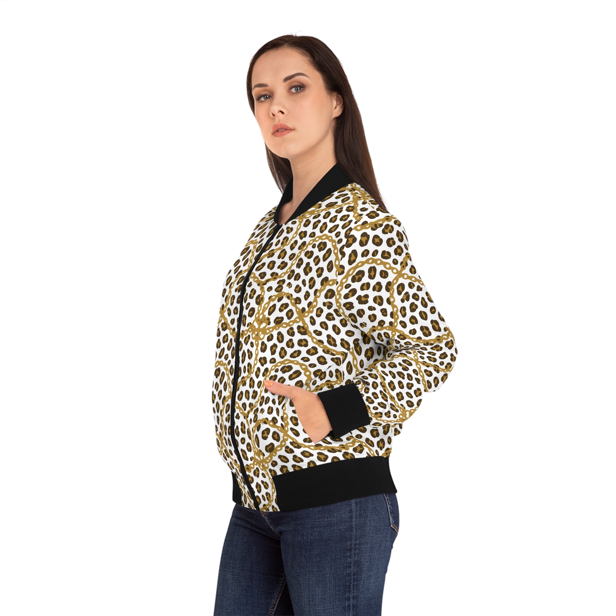 Chic Leopard Print Women's Bomber Jacket, Animal Print Outerwear, Trendy Fashion Jacket, Stylish Layering Piece, Great for Casual Outfits