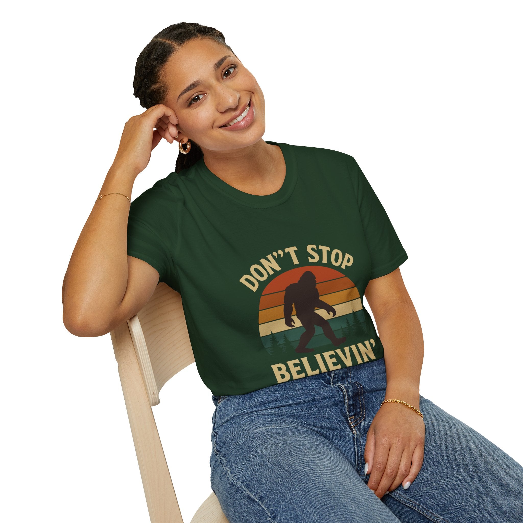 Don't Stop Believin' Unisex Softstyle T-Shirt, Inspirational Tee, Music Lover Gift, Motivational Shirt, Retro Graphic Top