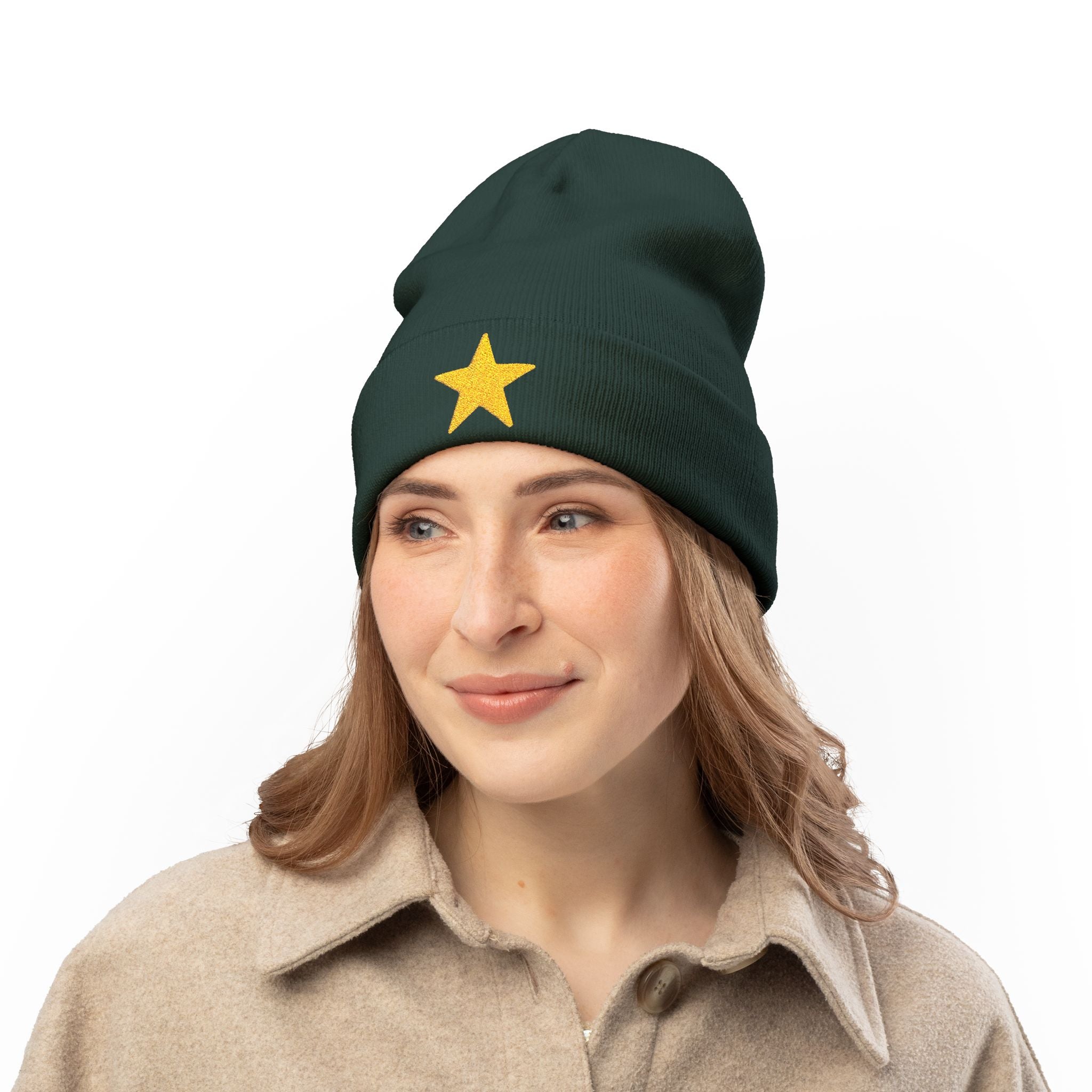 Starry Knit Beanie with Embroidery - Winter Hat, Gift for Her, Cute Beanie, Cozy Accessory, Modern Style