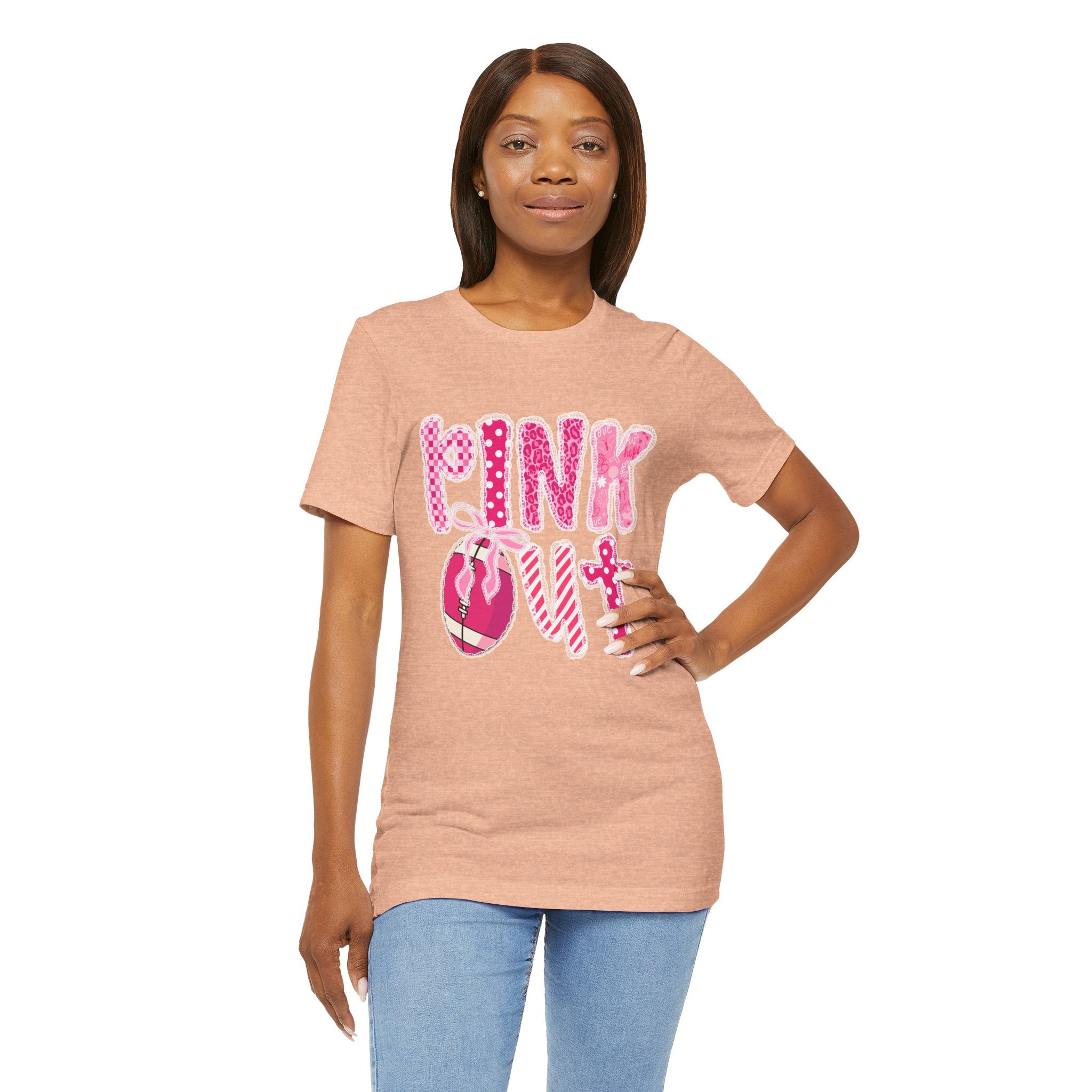 Cute Pink 'PINK OUT' Unisex Tee, Perfect for Breast Cancer Awareness, Casual Wear, Gift for Friends, Fundraising Events, or Team Spirit