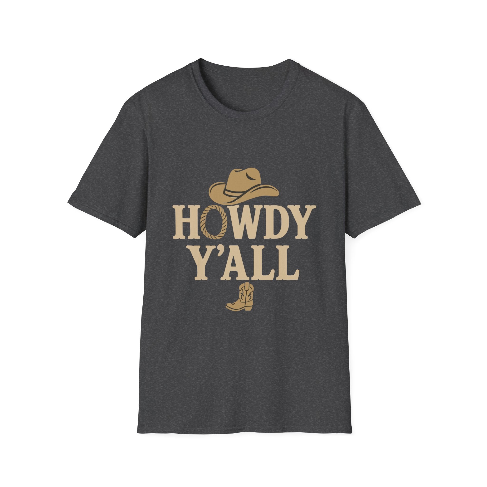 Howdy Y'all Western T-Shirt, Cowboy Tee, Country Music Shirt, Gift for Cowpoke, Unisex Softstyle Shirt