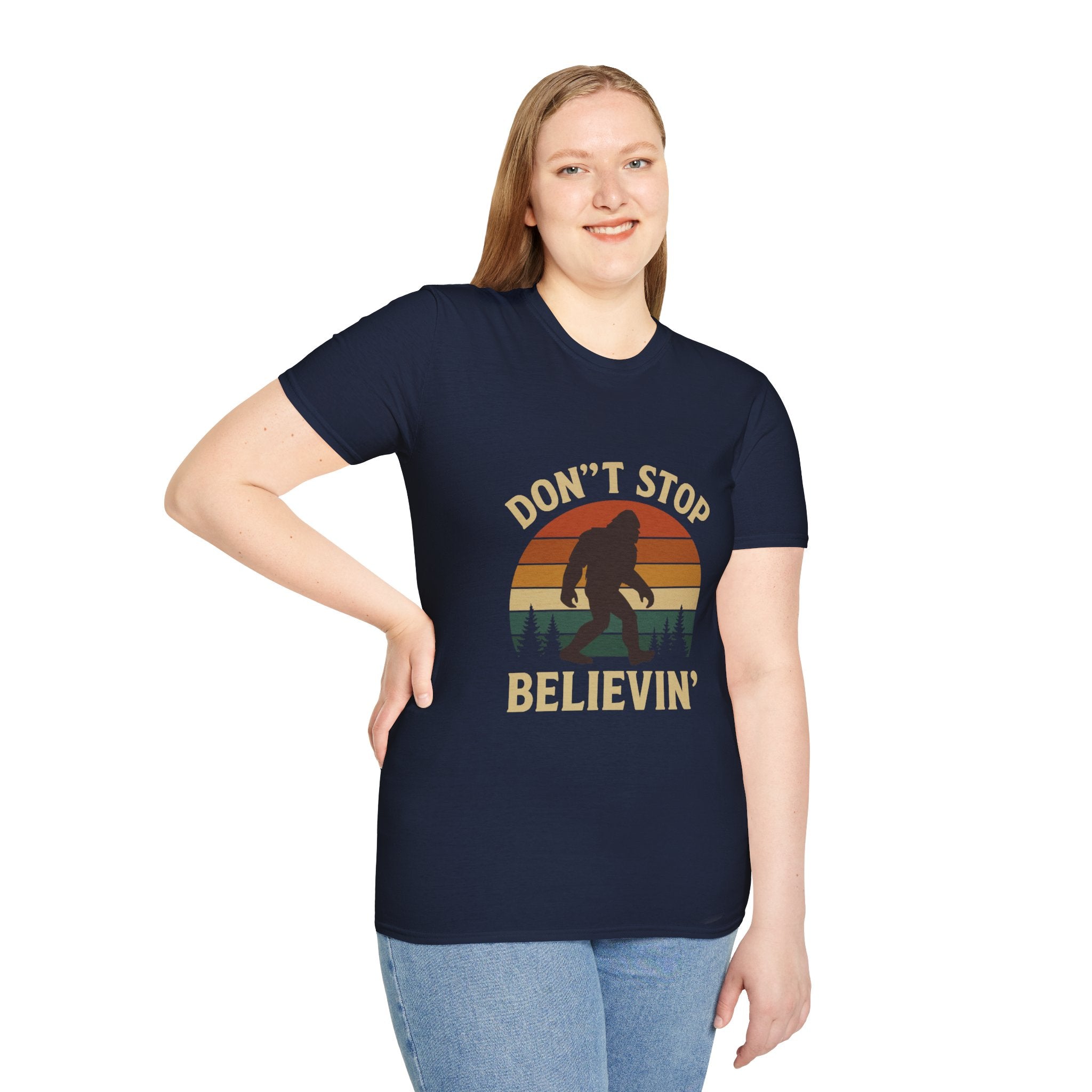 Don't Stop Believin' Unisex Softstyle T-Shirt, Inspirational Tee, Music Lover Gift, Motivational Shirt, Retro Graphic Top