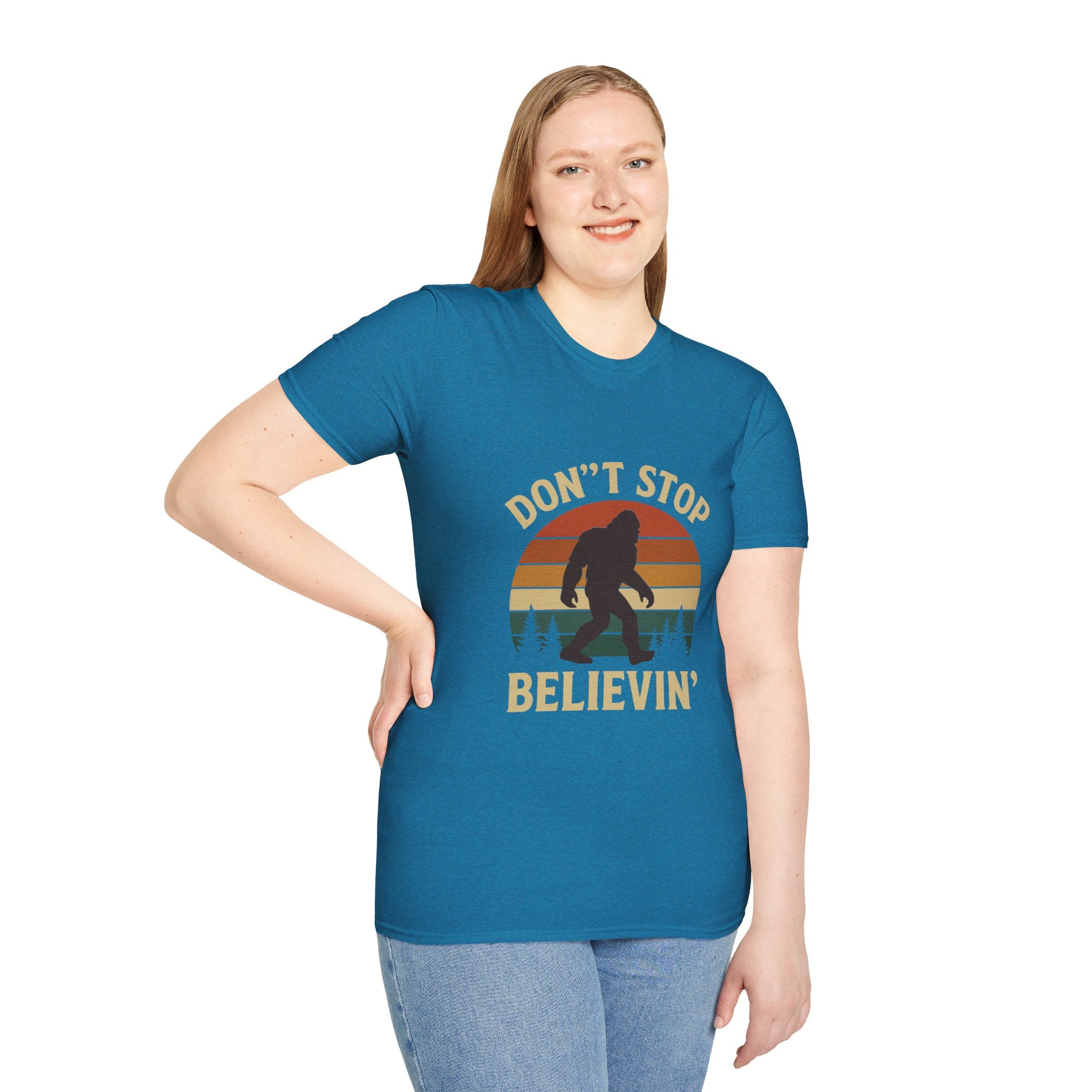 Don't Stop Believin' Unisex Softstyle T-Shirt, Inspirational Tee, Music Lover Gift, Motivational Shirt, Retro Graphic Top