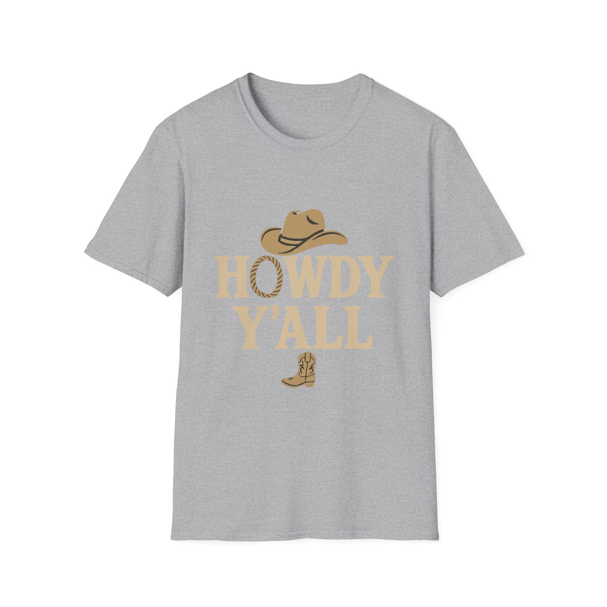 Howdy Y'all Western T-Shirt, Cowboy Tee, Country Music Shirt, Gift for Cowpoke, Unisex Softstyle Shirt