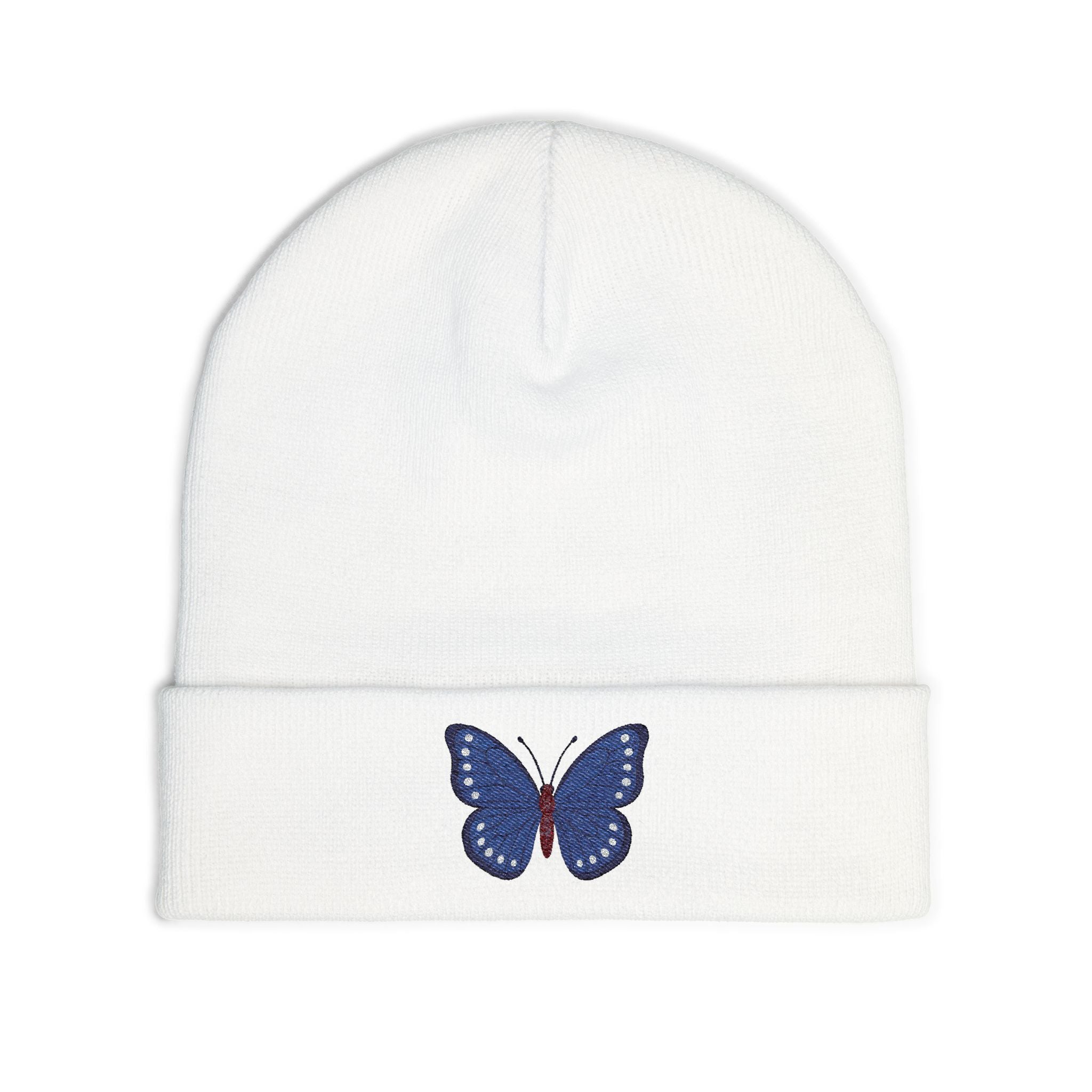 Butterfly Embroidered Knit Beanie, Cozy Winter Hat, Gift for Her, Outdoor Accessories, Fashion Beanie, Unique Headwear