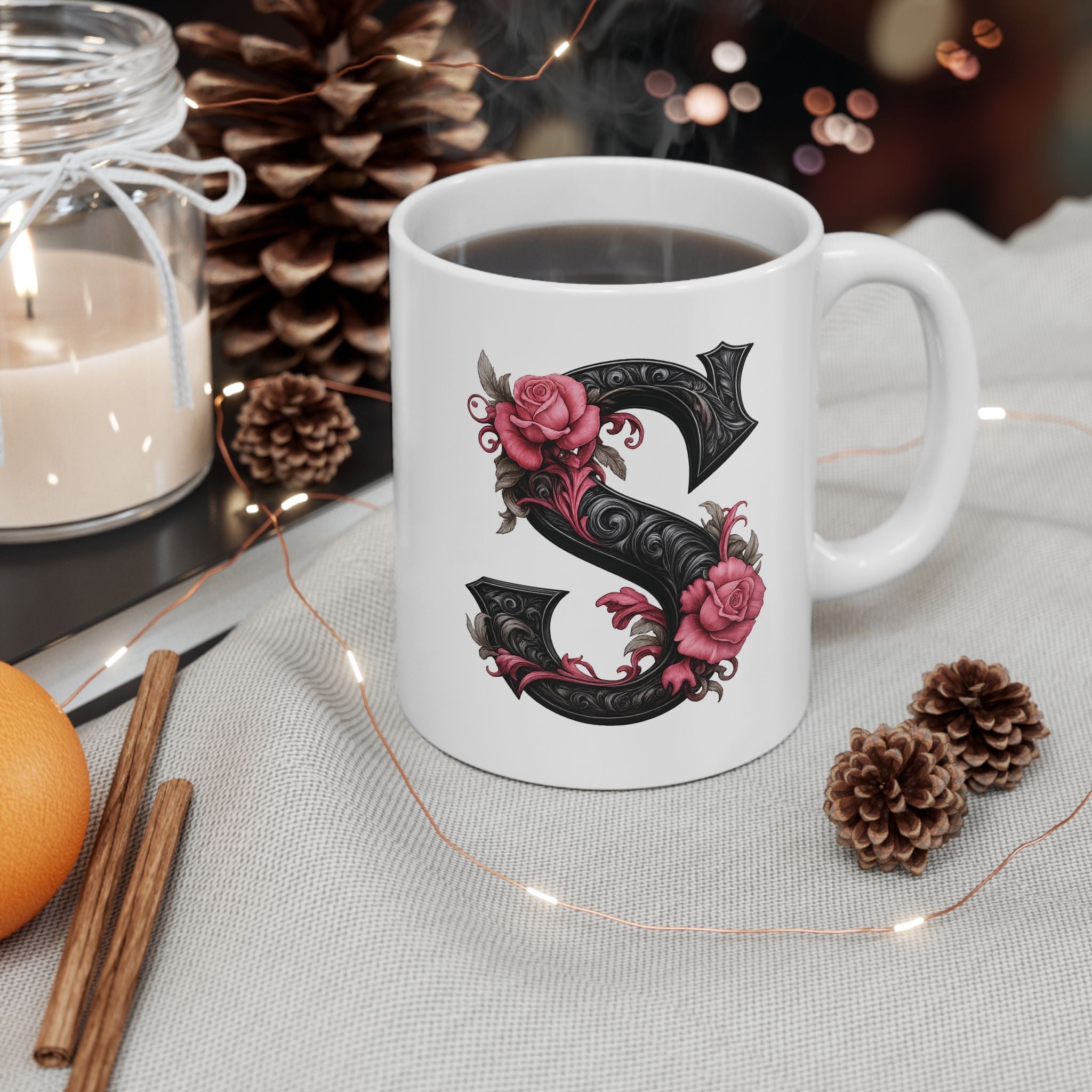 Gothic Floral Ceramic Mug – Unique Coffee Cup, Perfect Gift for Halloween, Birthdays, and Plant Lovers, 11oz & 15oz