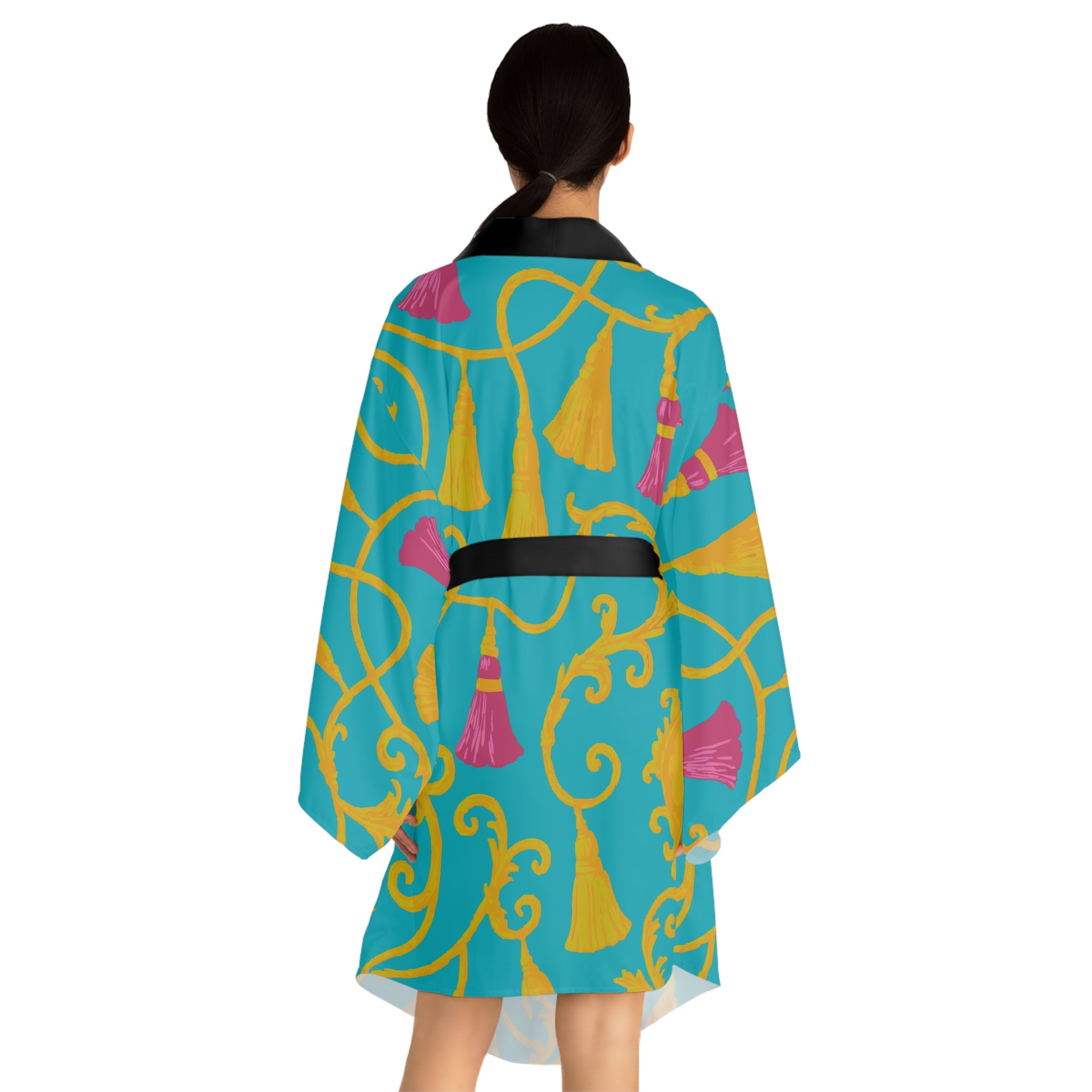 Vibrant Tassel Print Long Sleeve Kimono Robe, Relaxed Lounge Wear, Gift for Her, Beach Cover-Up, Cozy Homewear, Mother's Day, Spa Day