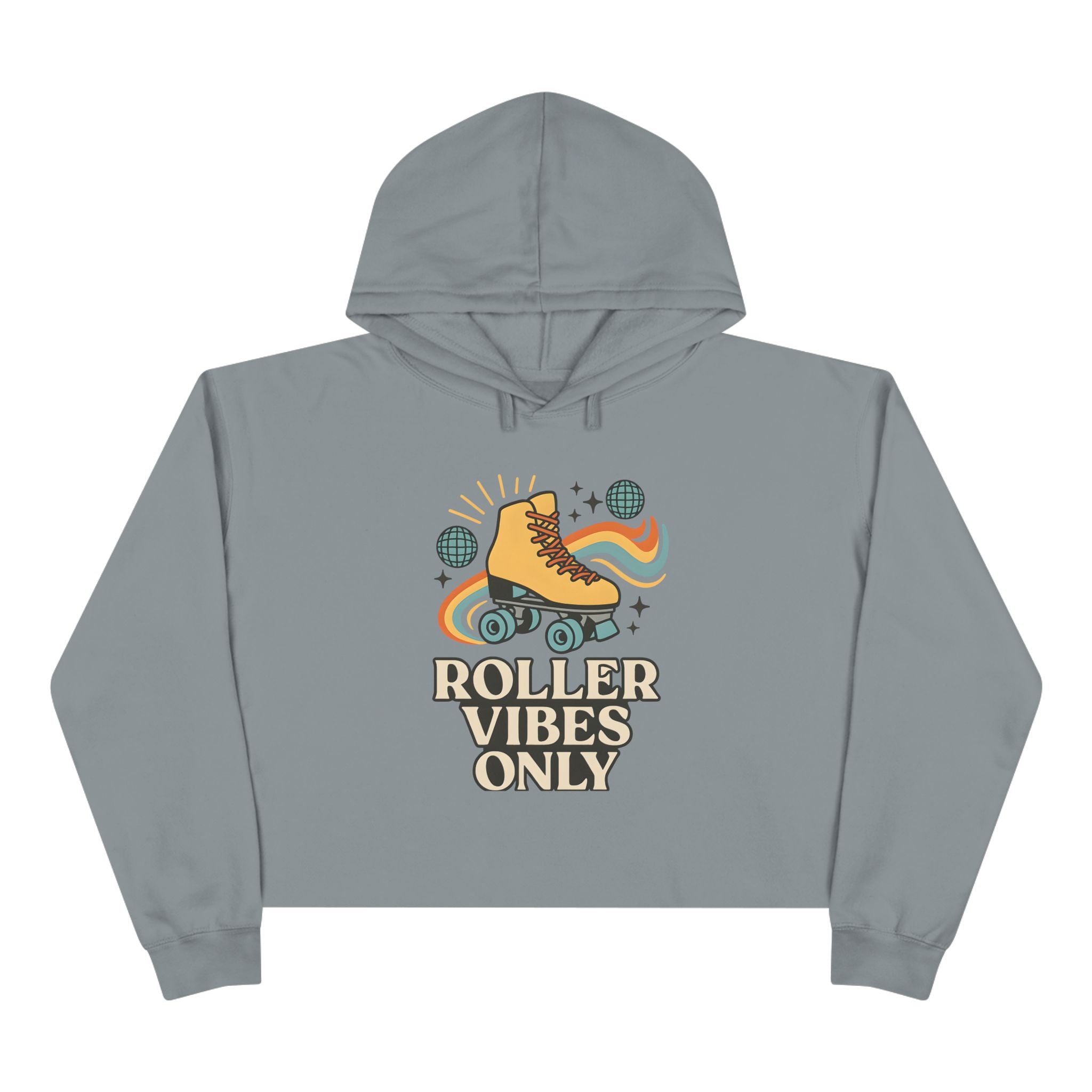 Roller Vibes Crop Hoodie, Retro Skatewear, Gifts for Skaters, Cozy Casual Top, Roller Rink Fashion, 80s Vibe Apparel