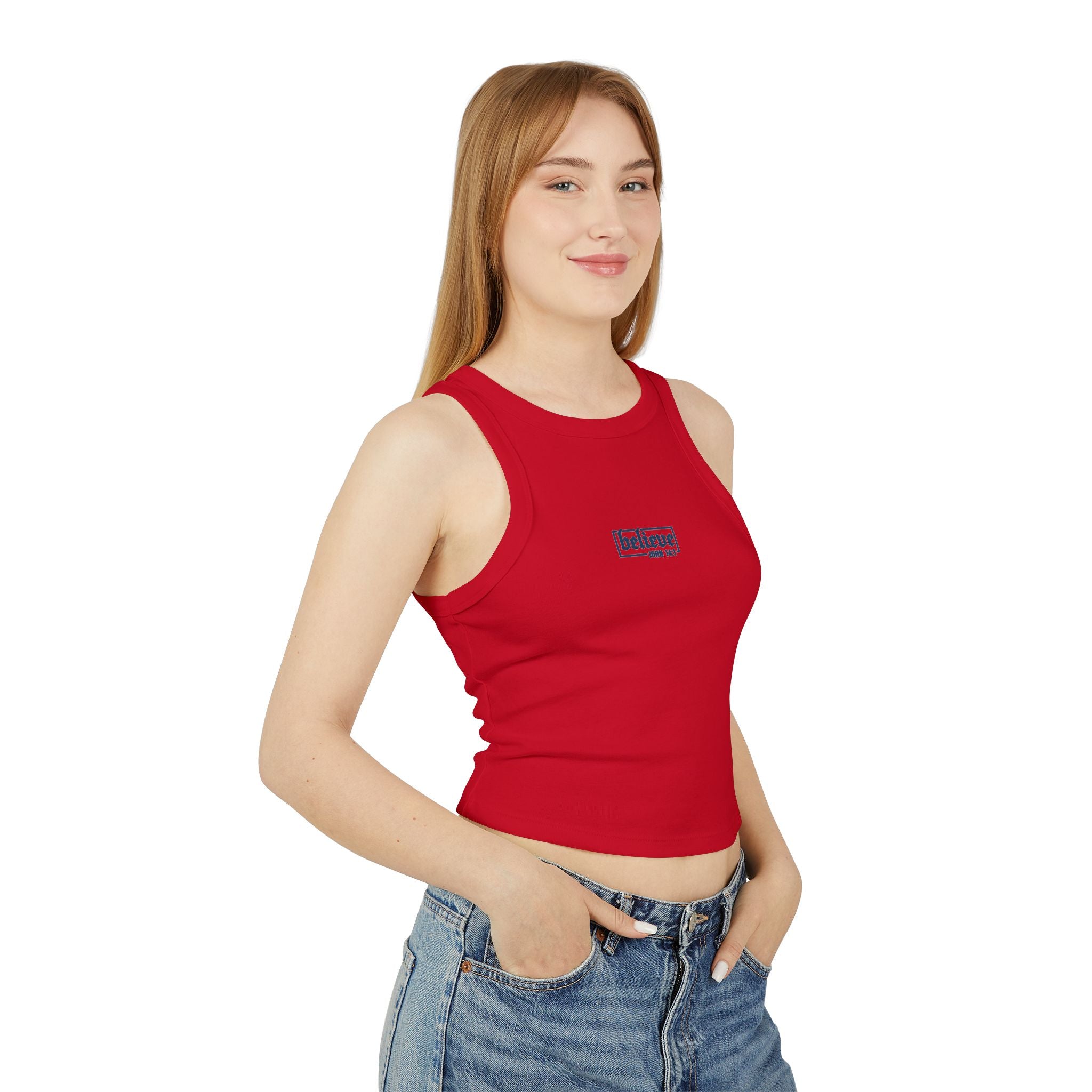 believe Women's Micro Rib Racer Tank Top | Casual Summer Essential, Workout Top, Layering Piece, Holiday Gift, Everyday Comfort