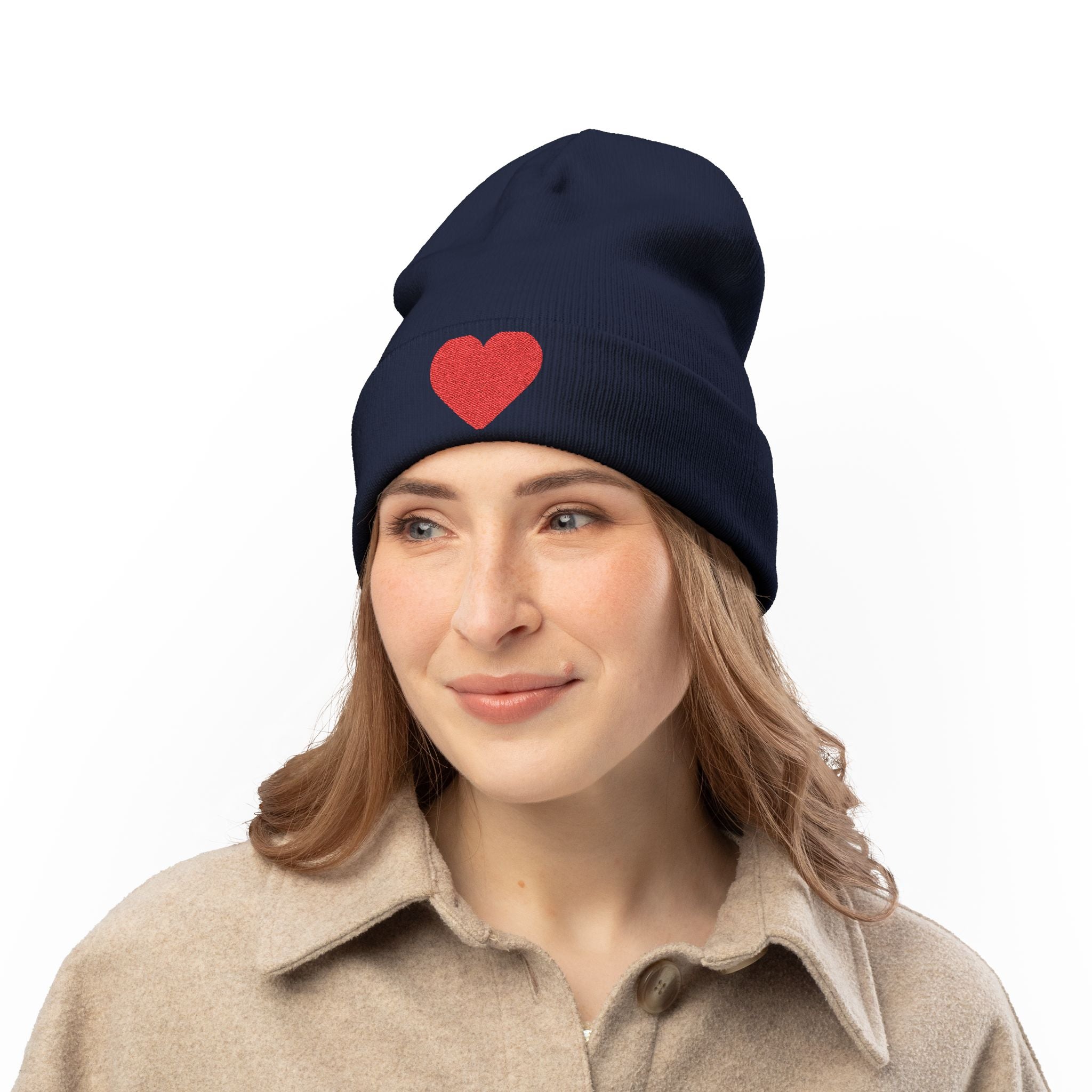 Embroidered Heart Knit Beanie, Cozy Winter Hat, Gift for Her, Cute Accessory, Trendy Beanie, Valentine's Day Style