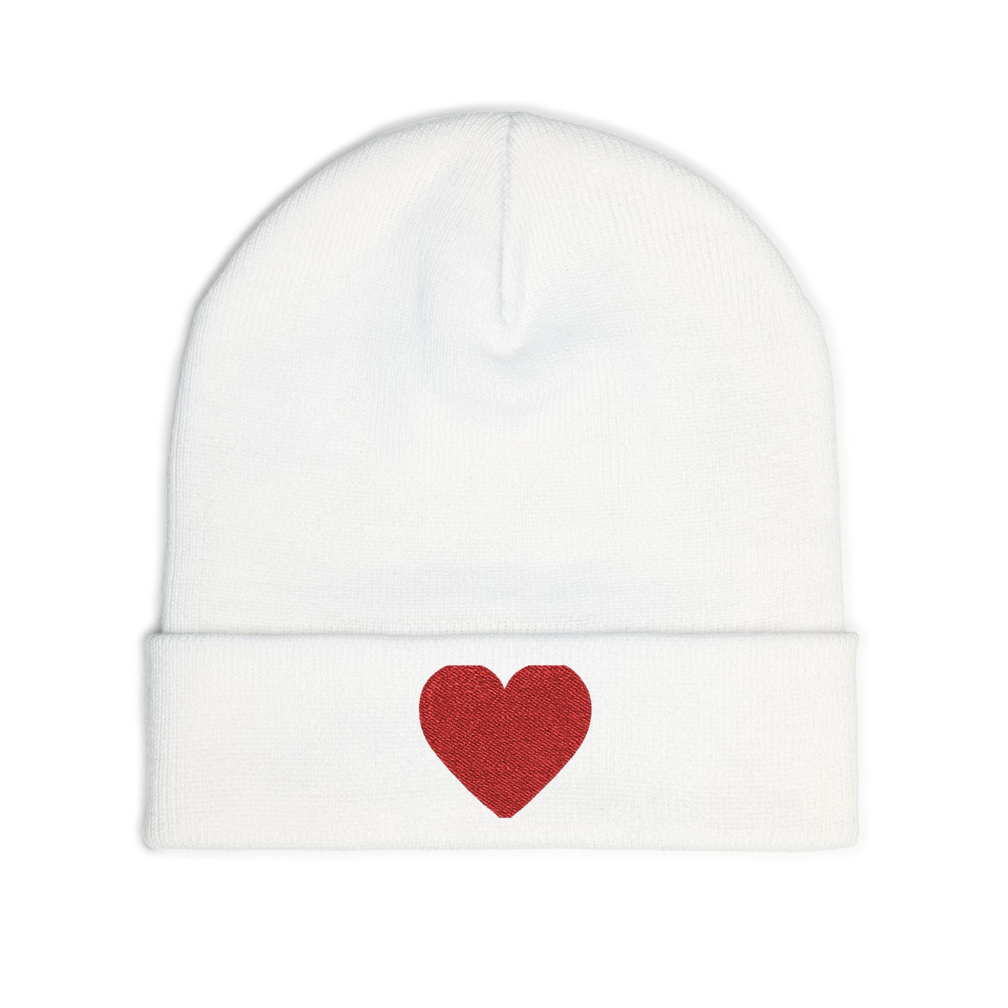 Embroidered Heart Knit Beanie, Cozy Winter Hat, Gift for Her, Cute Accessory, Trendy Beanie, Valentine's Day Style