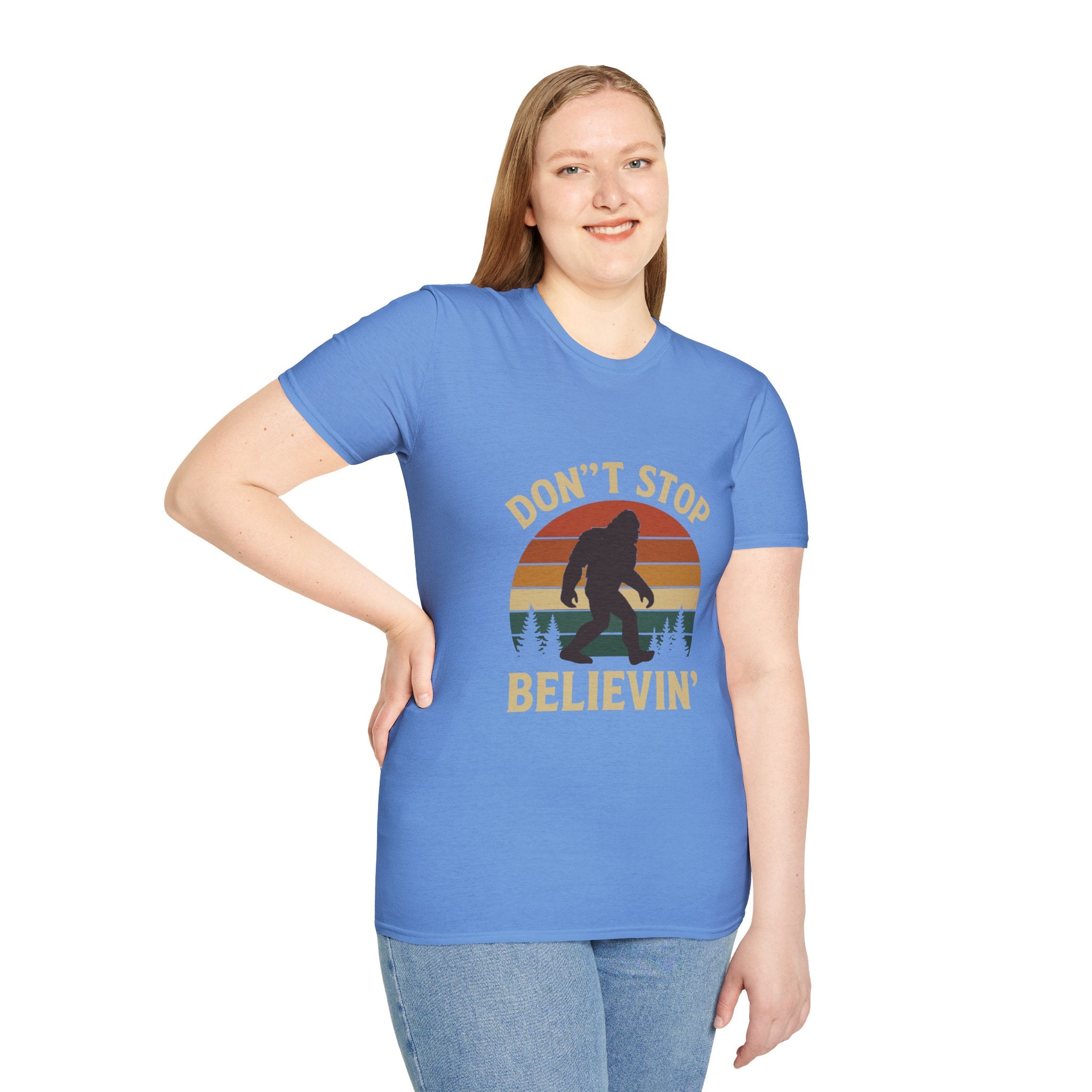 Don't Stop Believin' Unisex Softstyle T-Shirt, Inspirational Tee, Music Lover Gift, Motivational Shirt, Retro Graphic Top
