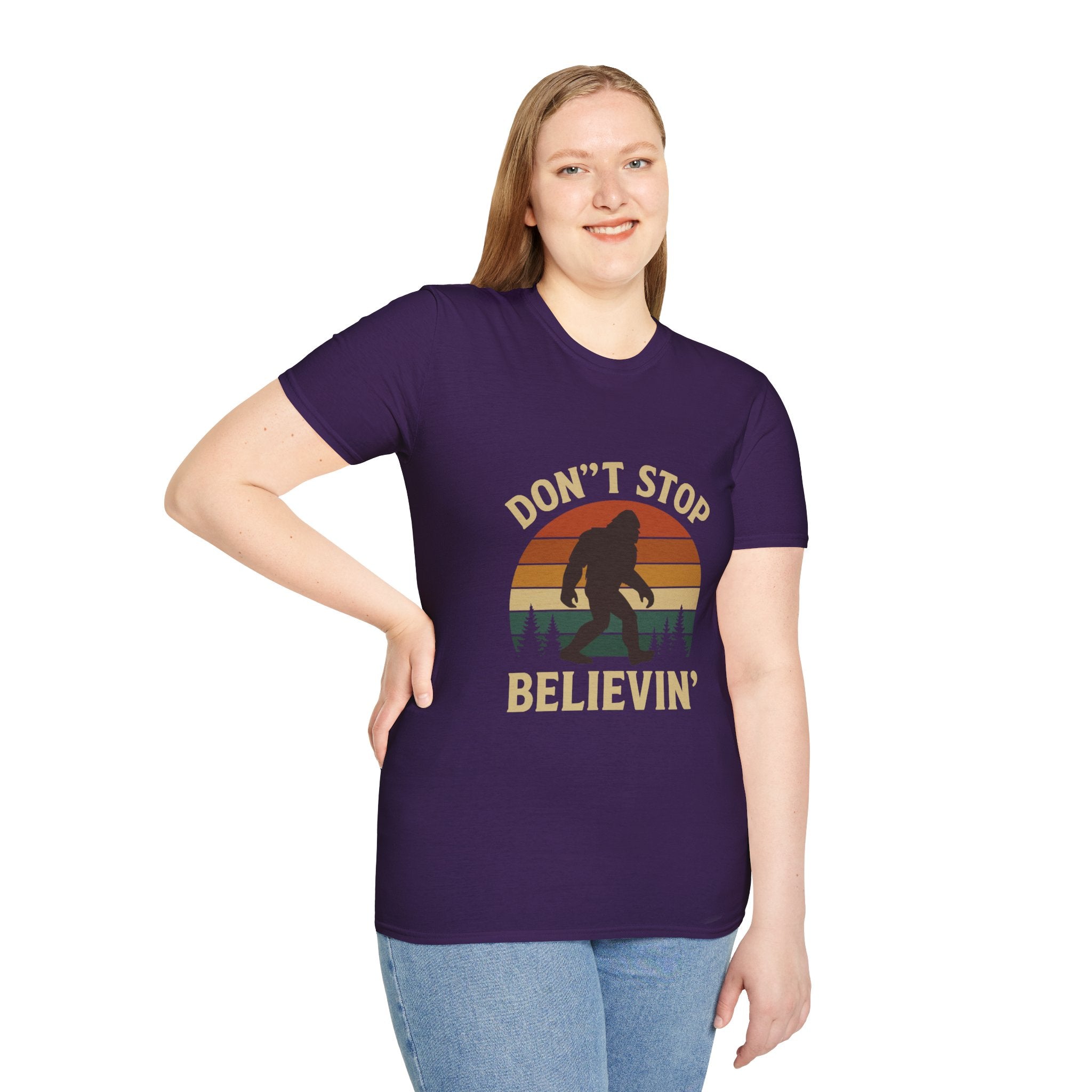 Don't Stop Believin' Unisex Softstyle T-Shirt, Inspirational Tee, Music Lover Gift, Motivational Shirt, Retro Graphic Top