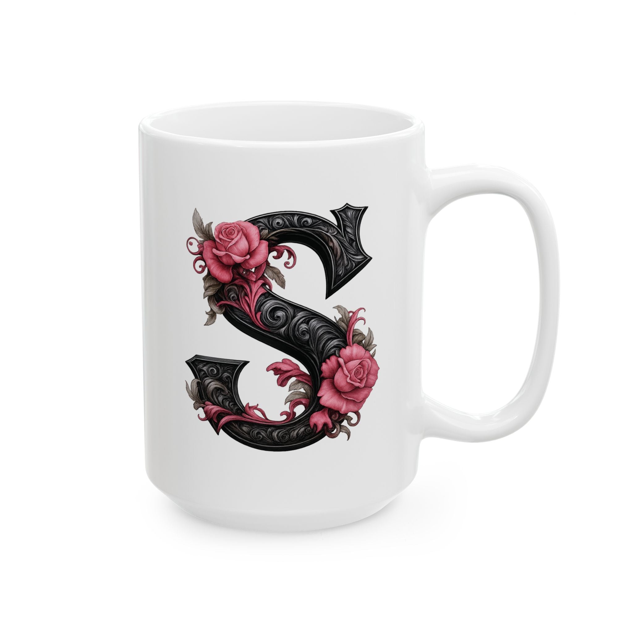 Gothic Floral Ceramic Mug – Unique Coffee Cup, Perfect Gift for Halloween, Birthdays, and Plant Lovers, 11oz & 15oz