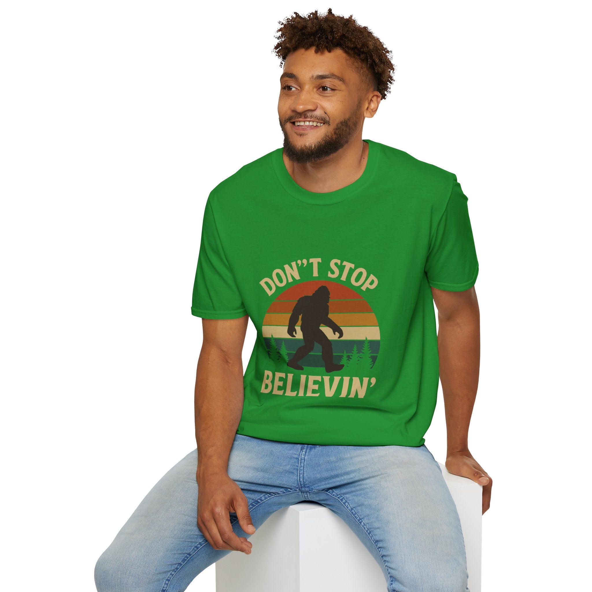 Don't Stop Believin' Unisex Softstyle T-Shirt, Inspirational Tee, Music Lover Gift, Motivational Shirt, Retro Graphic Top