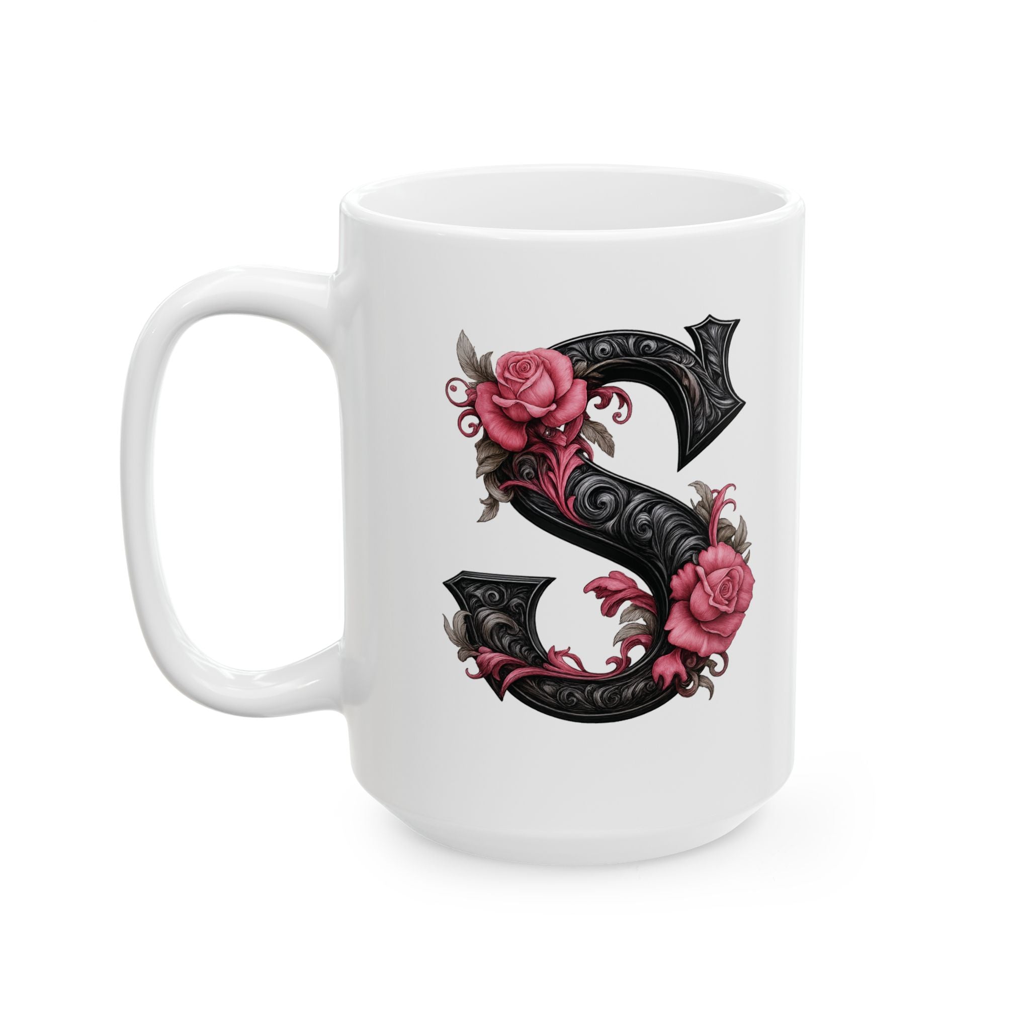 Gothic Floral Ceramic Mug – Unique Coffee Cup, Perfect Gift for Halloween, Birthdays, and Plant Lovers, 11oz & 15oz