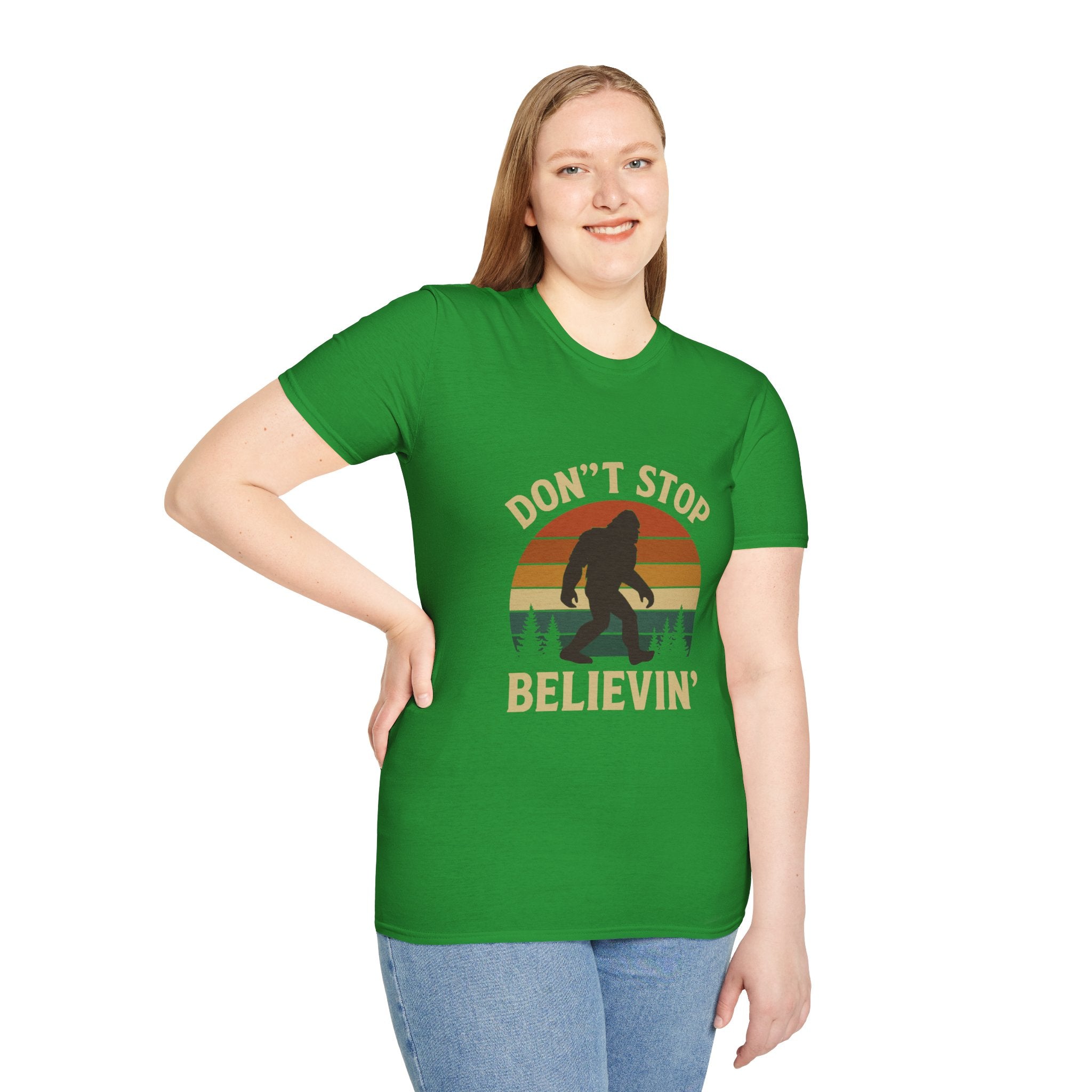 Don't Stop Believin' Unisex Softstyle T-Shirt, Inspirational Tee, Music Lover Gift, Motivational Shirt, Retro Graphic Top
